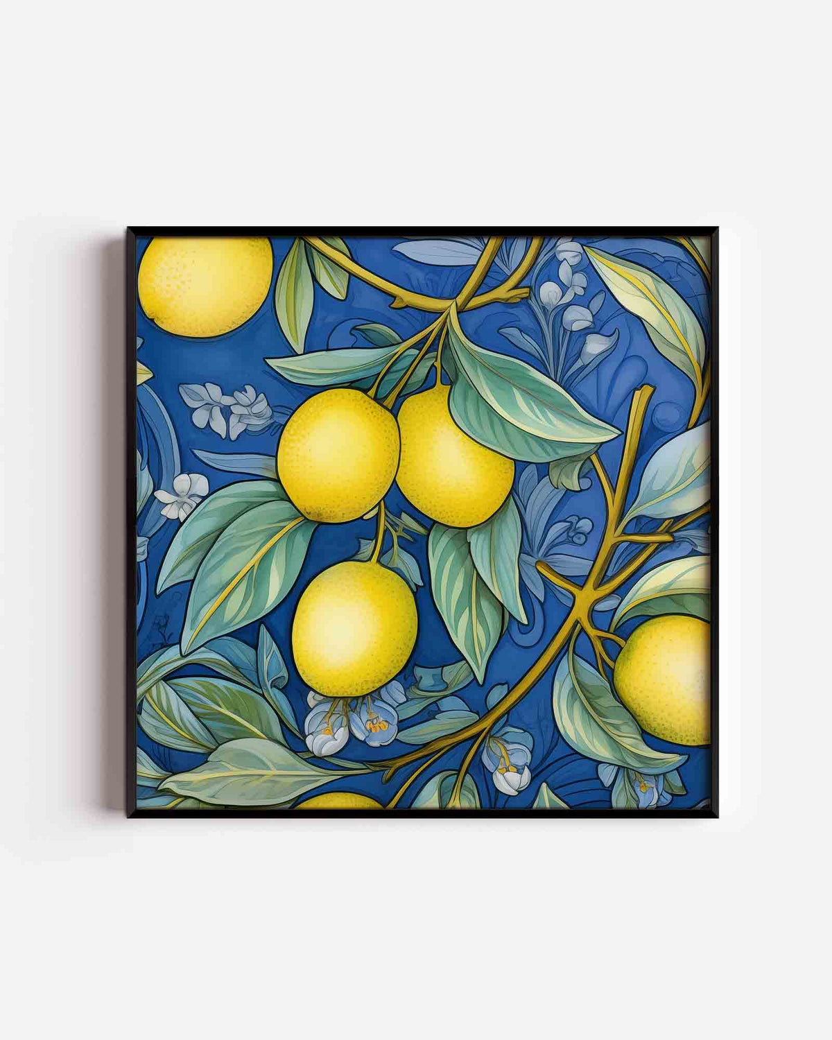Citroenen op blauwe achtergrond – keuken vierkante poster als wanddecoratie