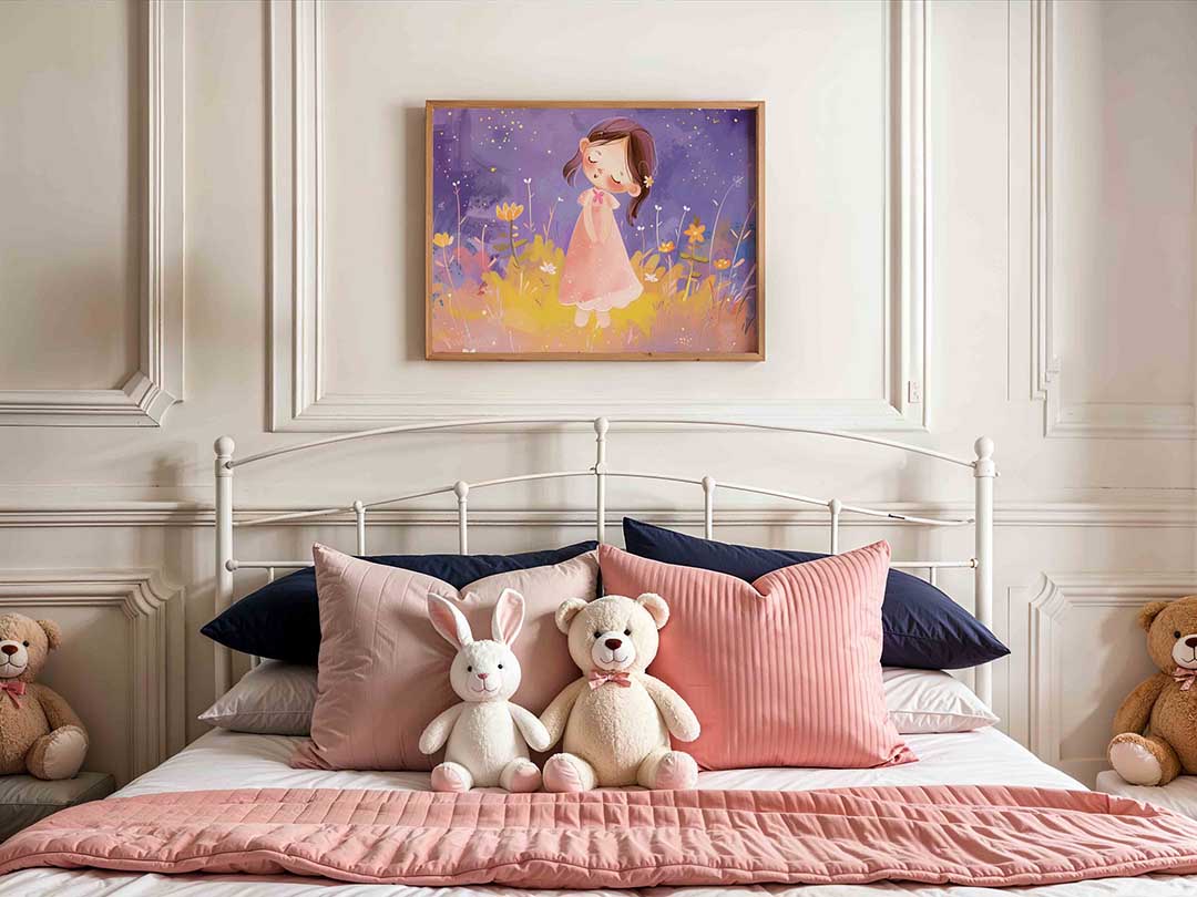 Meisje in bloemenveld – kids poster in liggend formaat
