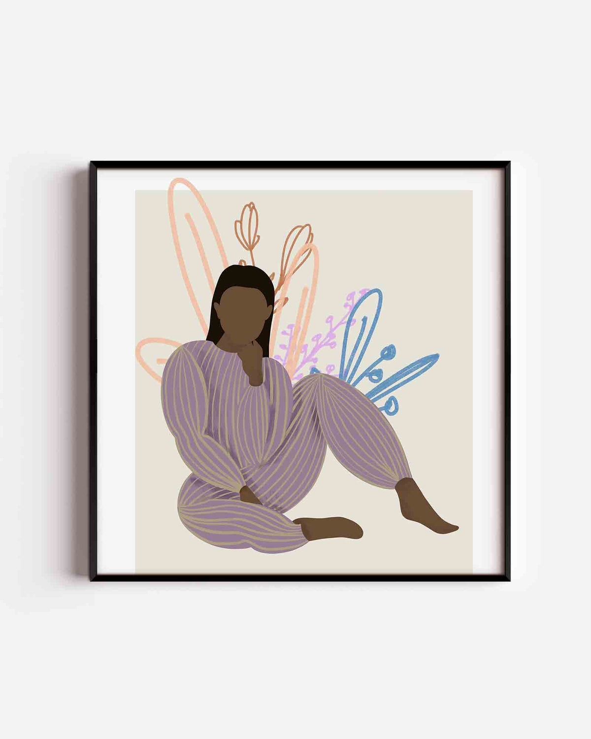 Zittende figuur met bloemen – vrouwelijk portret als vierkante poster