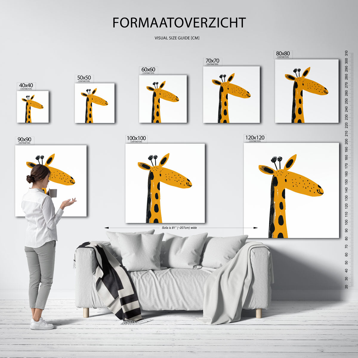 Giraffe illustratie – vierkante muurposter voor de kinderkamer