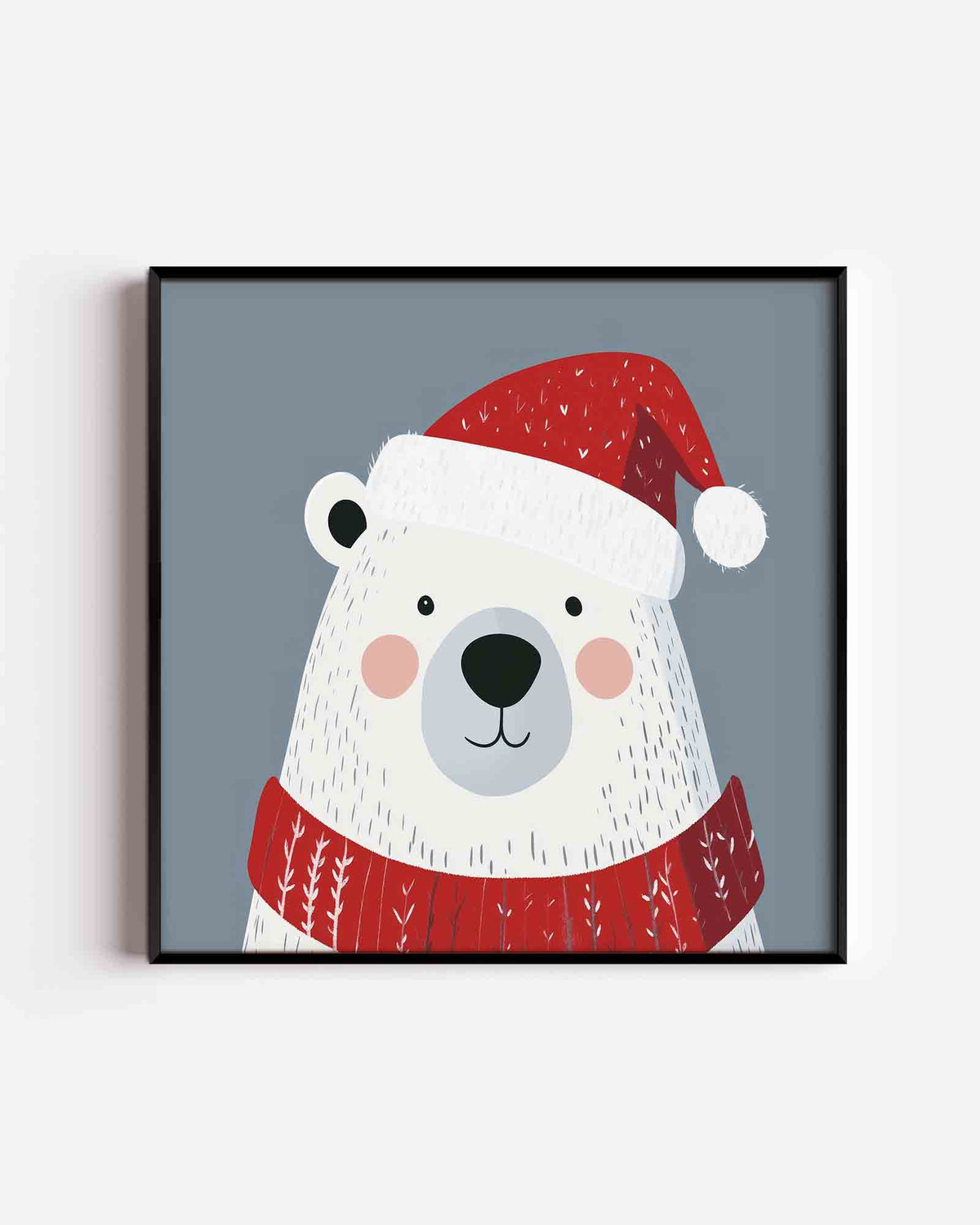 Ijsbeer met kerstmuts – vierkante kinderposter als wanddecoratie