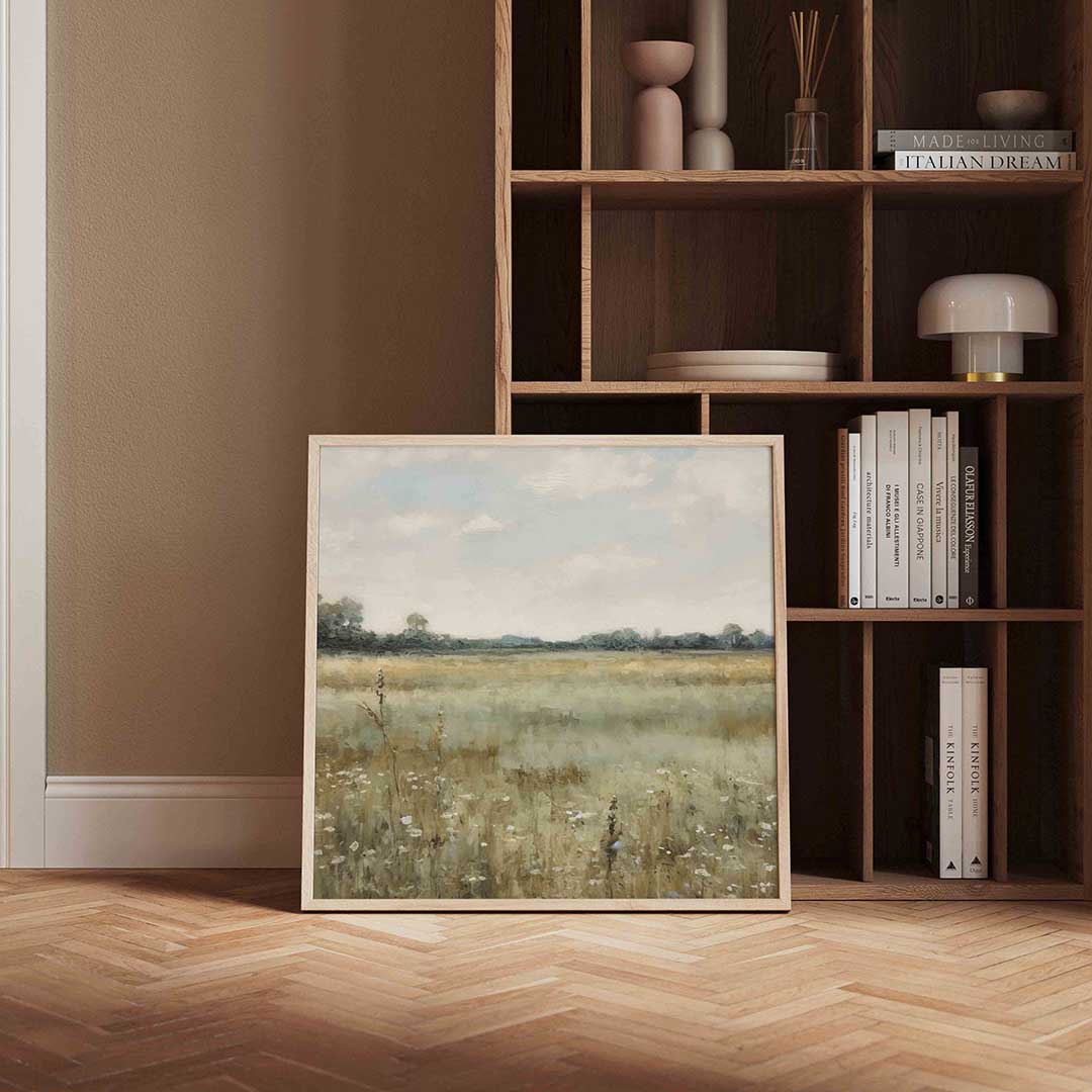 Landschap met bloemen – vierkante vintage wanddecoratie van WallArtistic