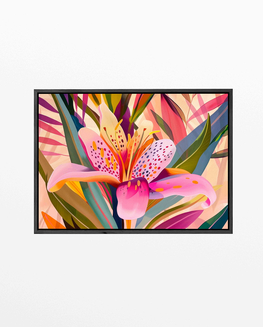 Kleurrijke bloemillustratie – Roze – liggend bloemen kunstwerk