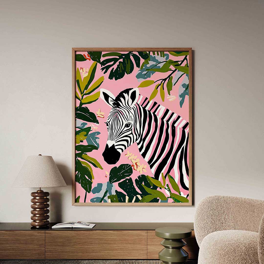 Zebra en bladeren – dieren poster in staand formaat