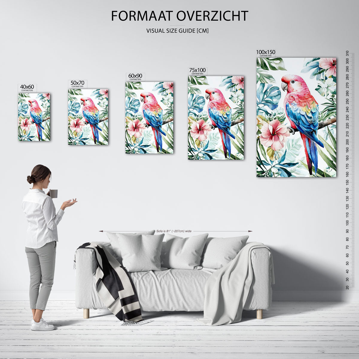Vrolijke papegaai – staand wanddecoratie kunstwerk