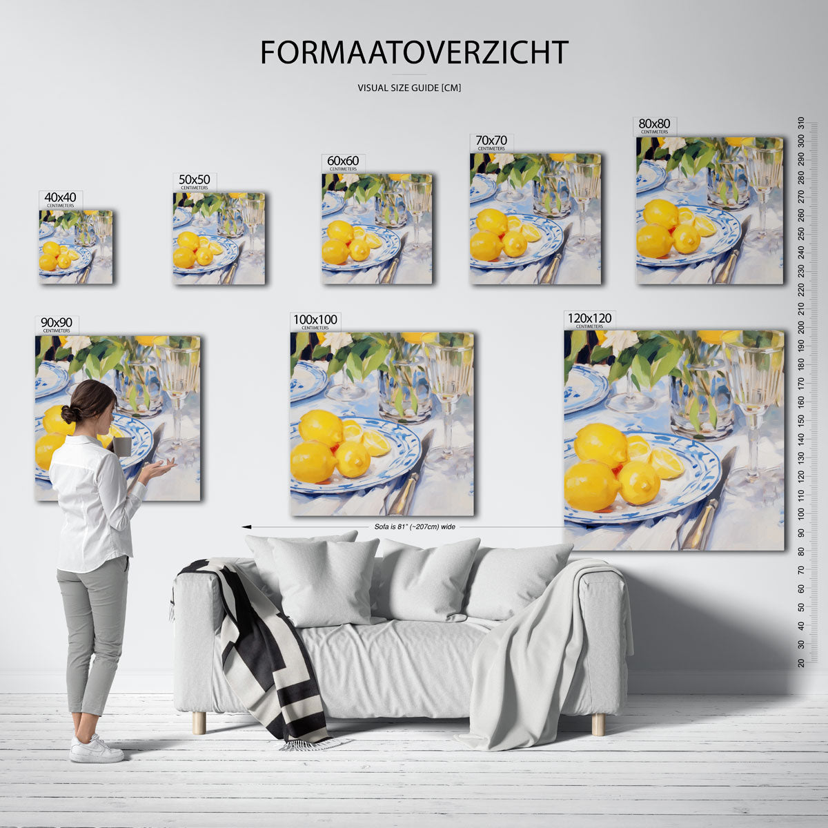 Citroenen op tafel – vierkante muurposter voor keuken of eethoek