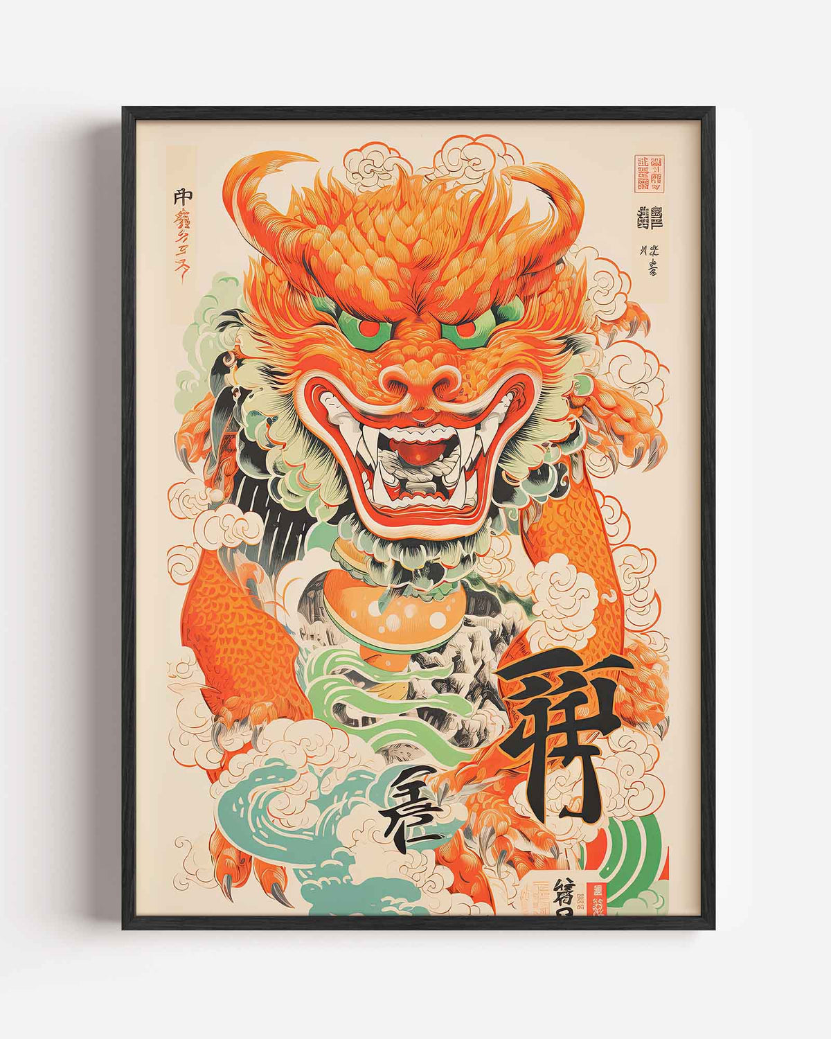 Draak met vurige manen – Aziatische portret poster als wanddecoratie