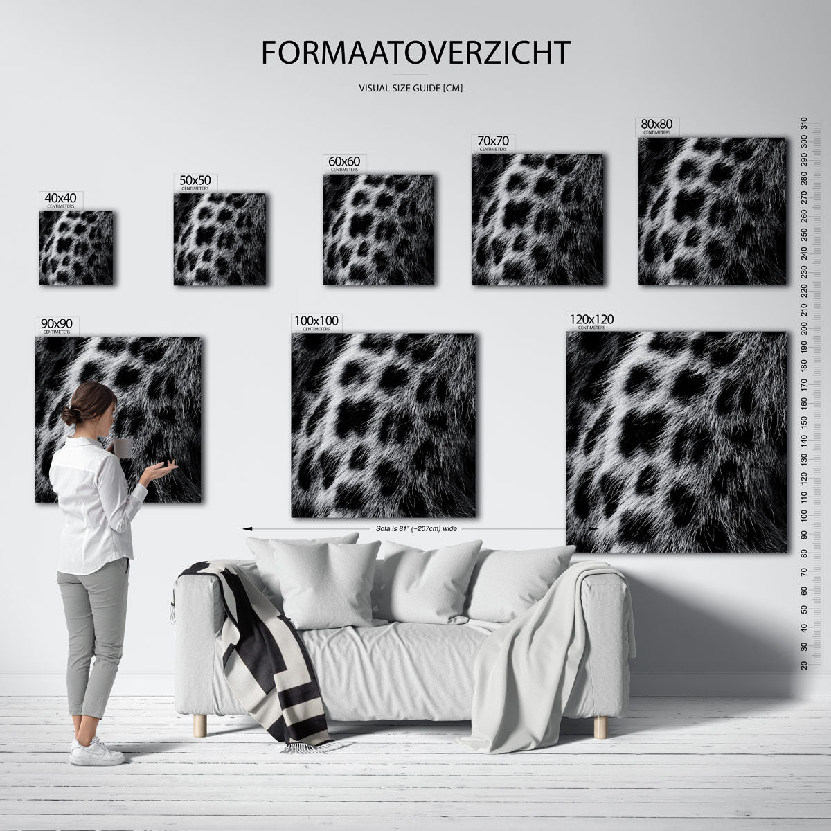 Zwart witte vacht – vierkante muurposter met jungle thema