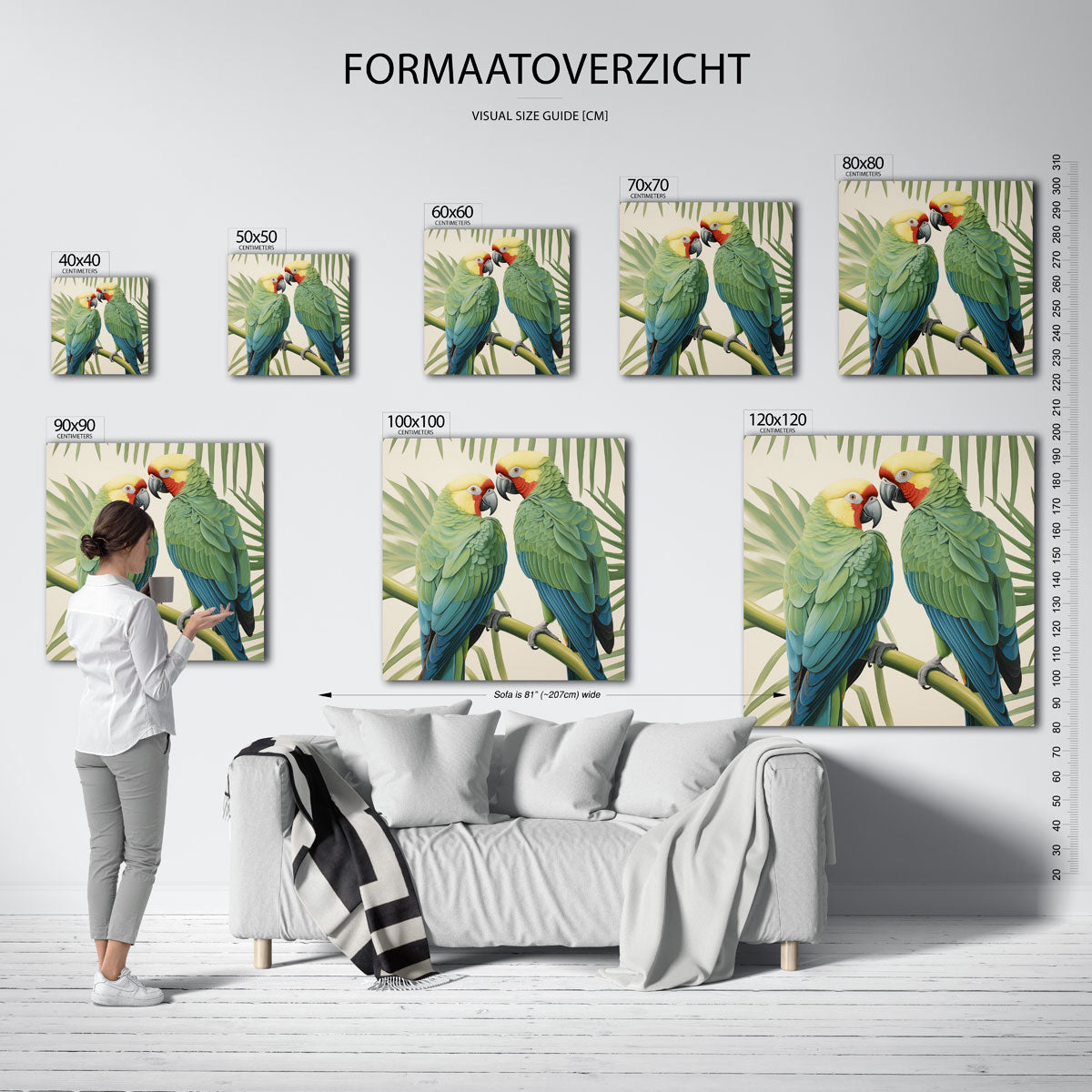 Twee papegaaien – vierkante jungle wanddecoratie van WallArtistic