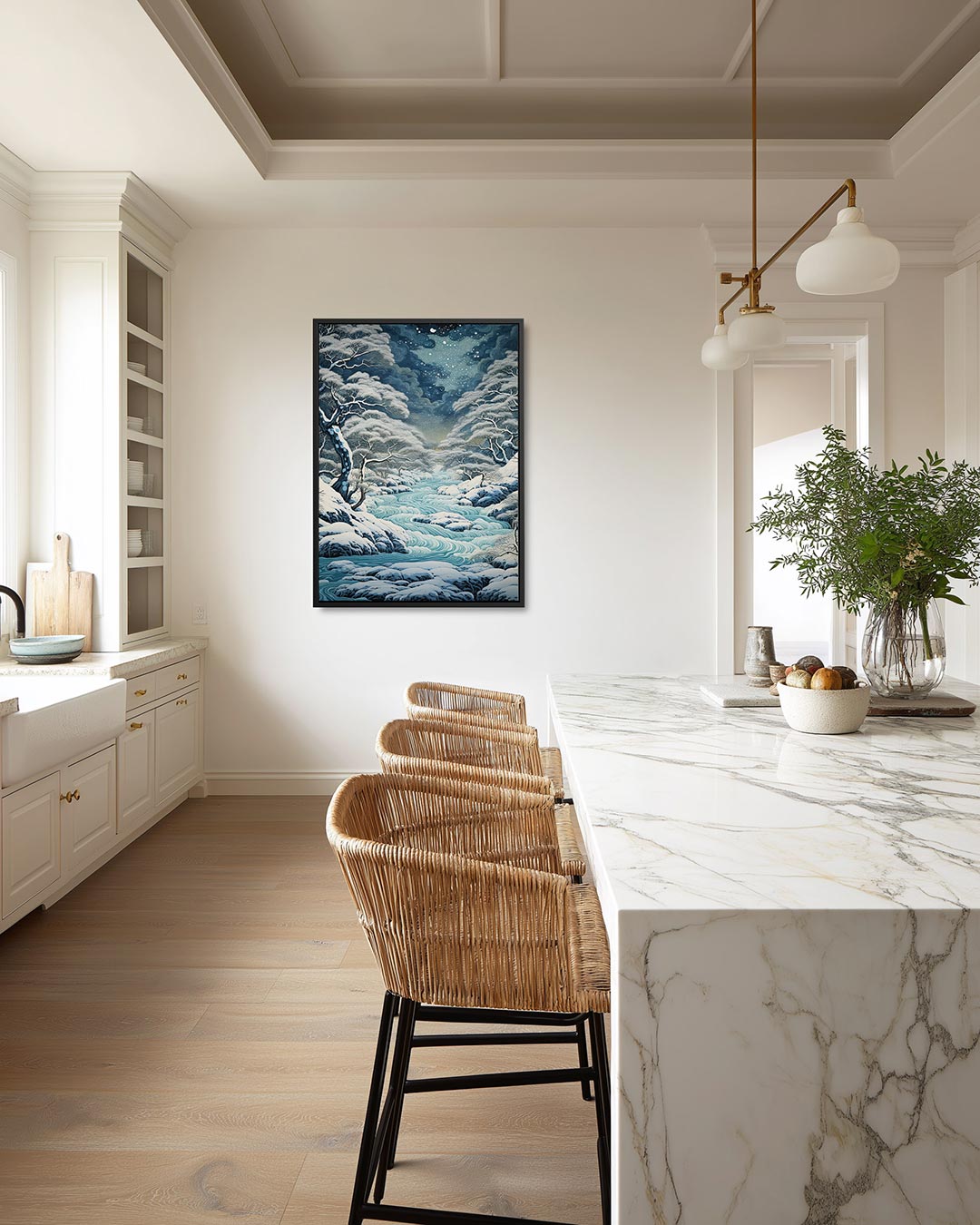 Golvende winterlandschap – moderne staande wandkunst