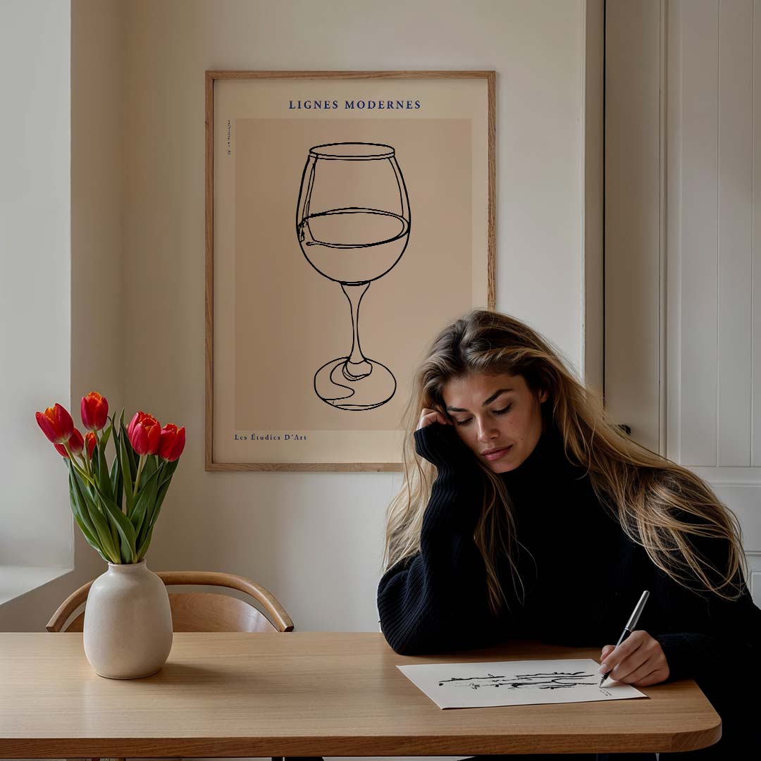 Modern Lijnen Wijnposter – culinaire wandkunst als portret poster