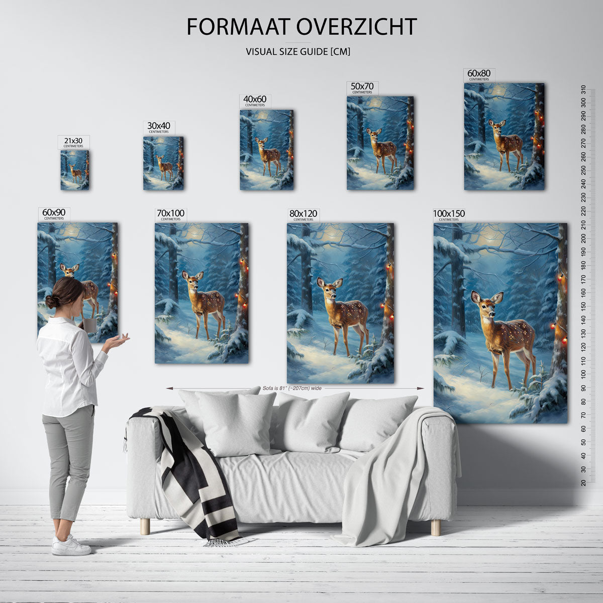 Hert in besneeuwd bos – staande muurposter voor kerst