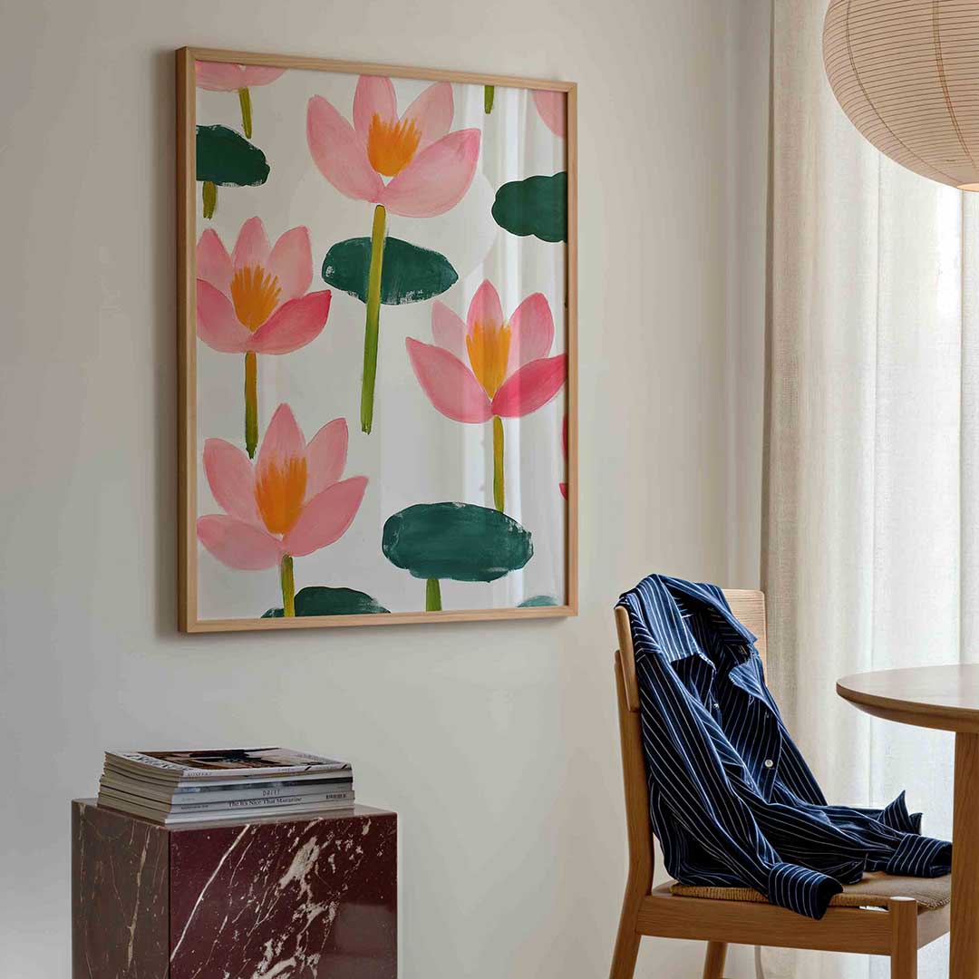 Roze bloemen en groene bladeren – bloemen poster in staand formaat