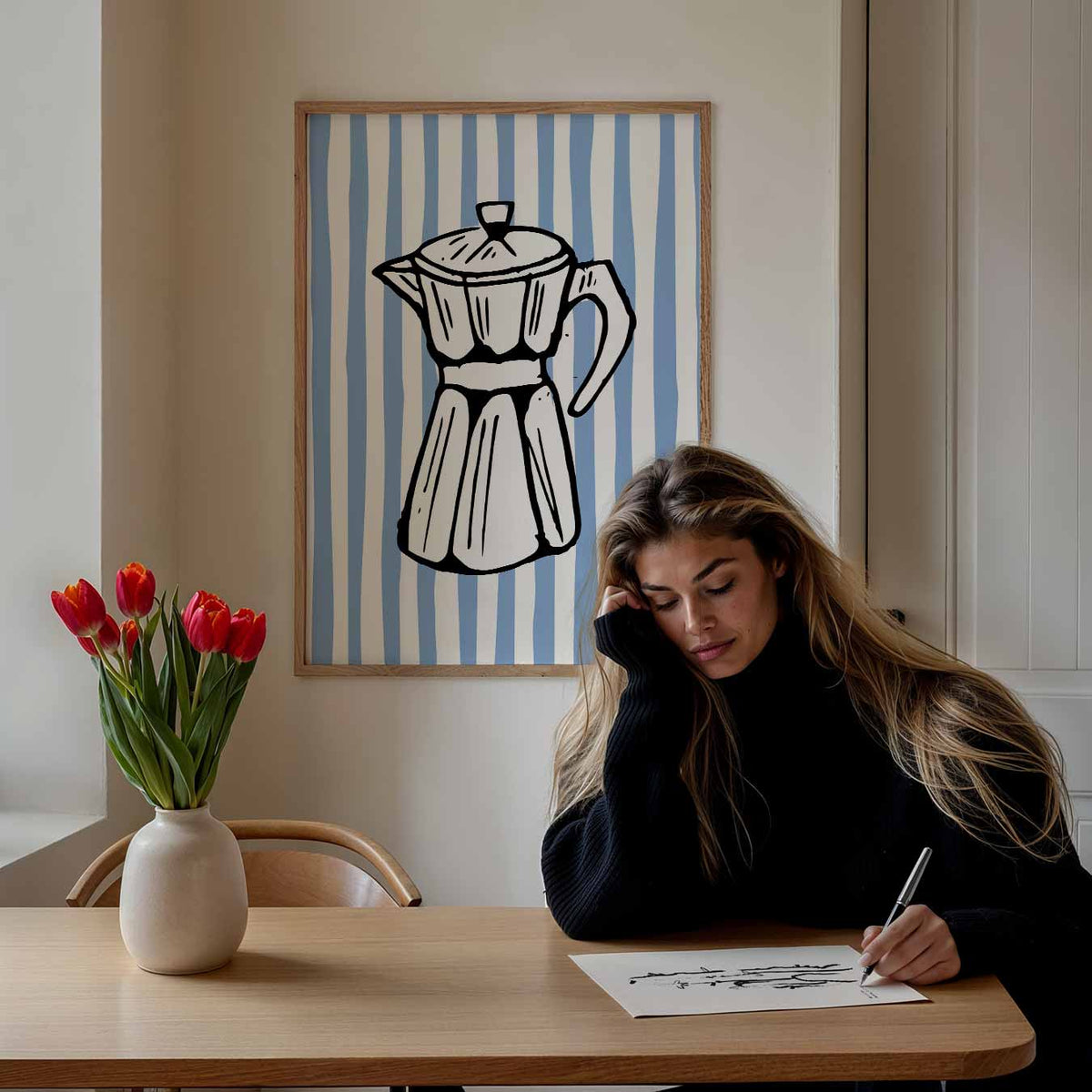 Retro Koffiepot – staande muurposter met zomerse uitstraling
