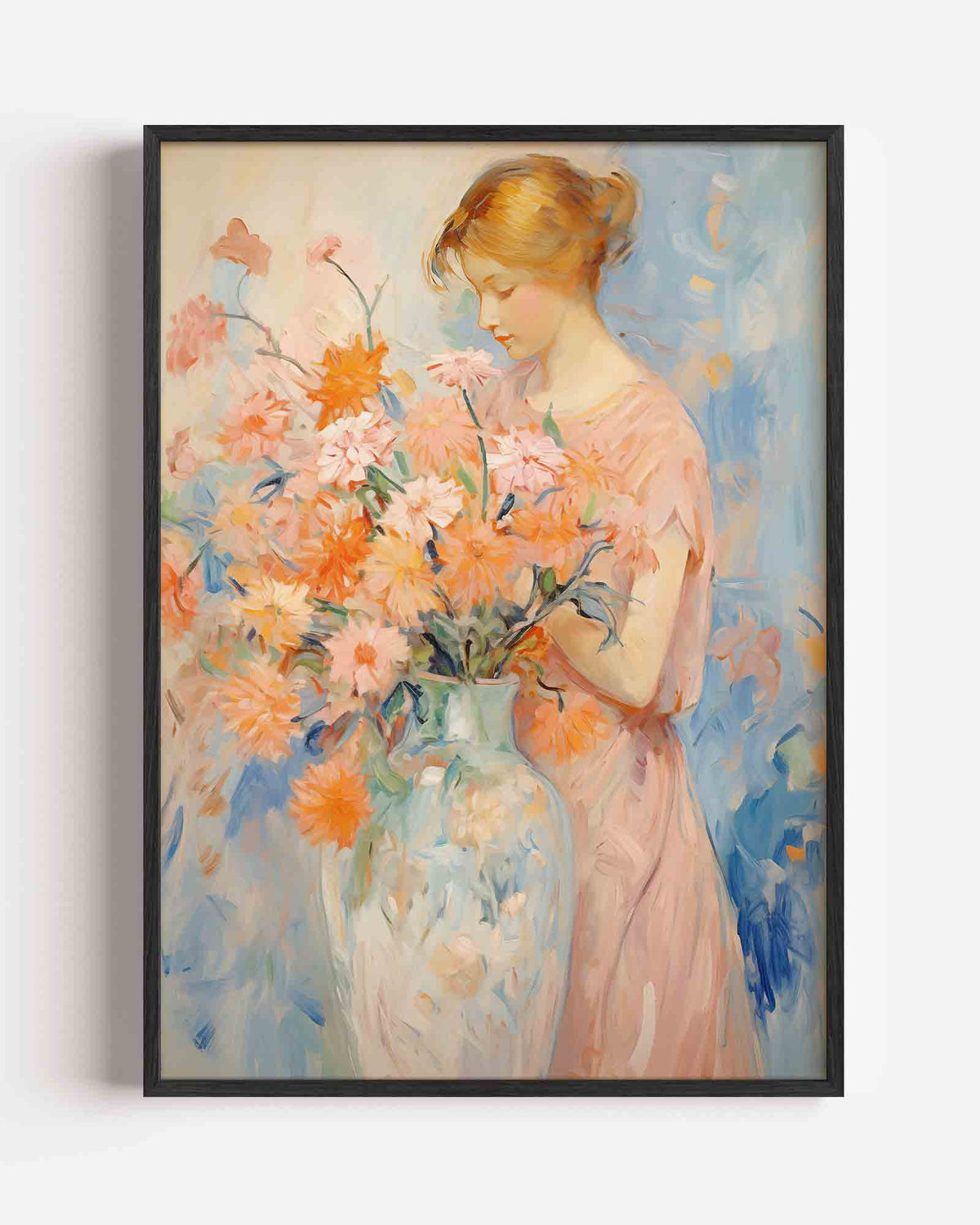 Vrouw met bloemen – botanische portret poster als wanddecoratie