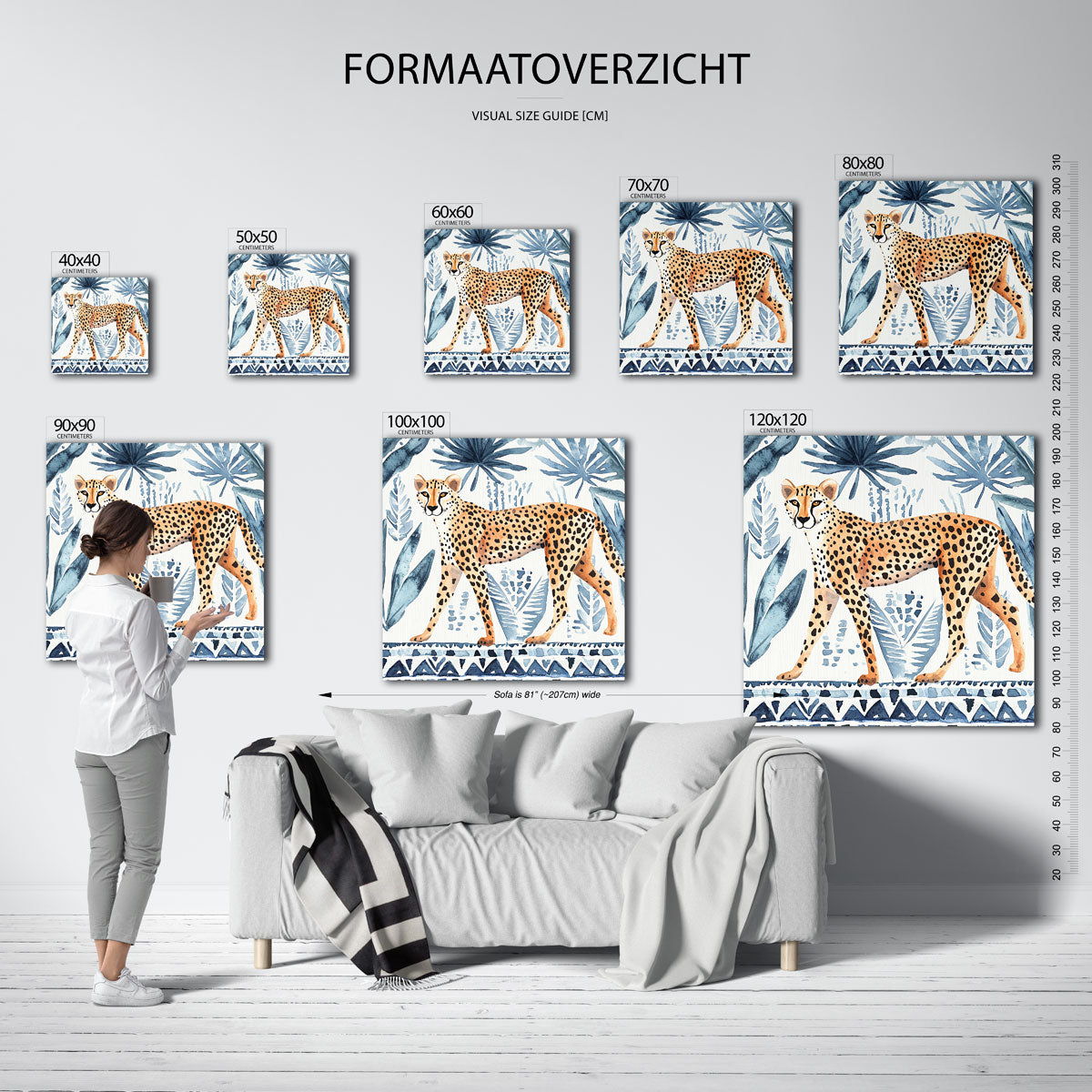 Luipaard en bladeren – vierkante muurposter met dierenthema
