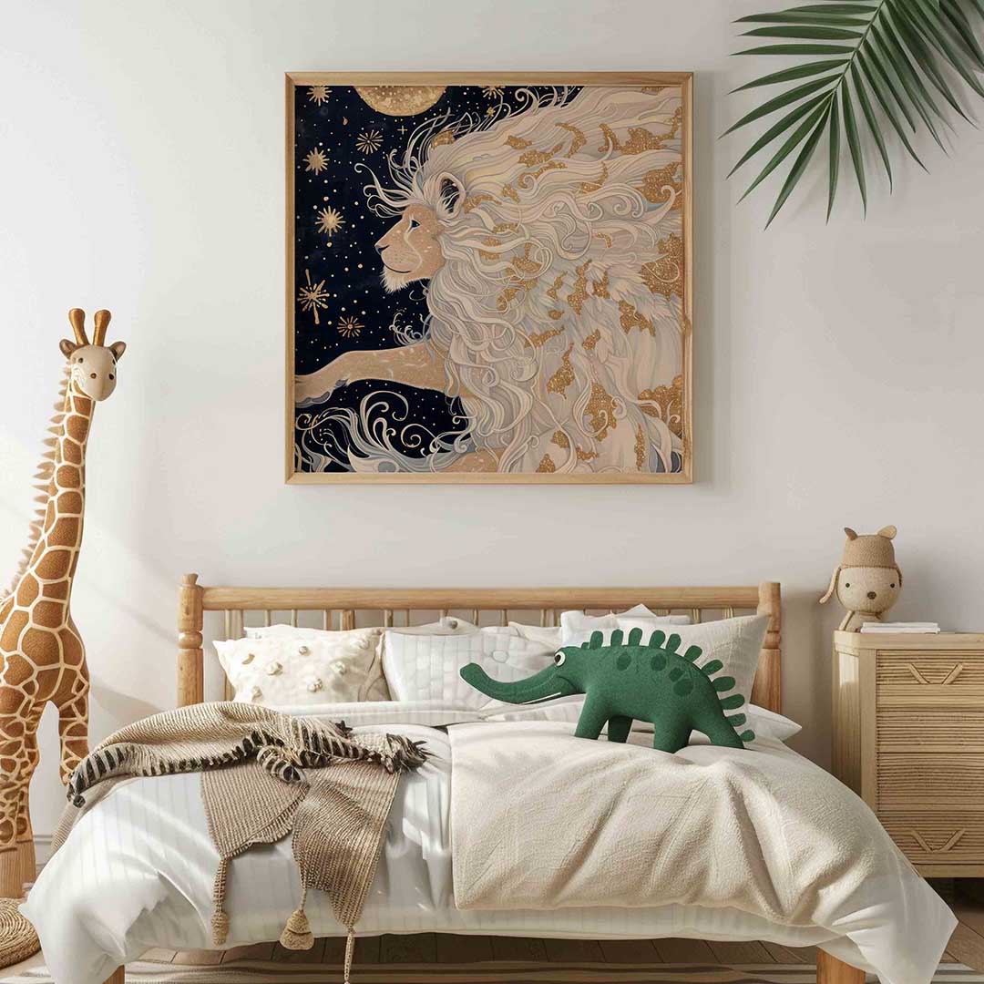 Leeuw met sterren – vierkante kinderkamer wanddecoratie van WallArtistic