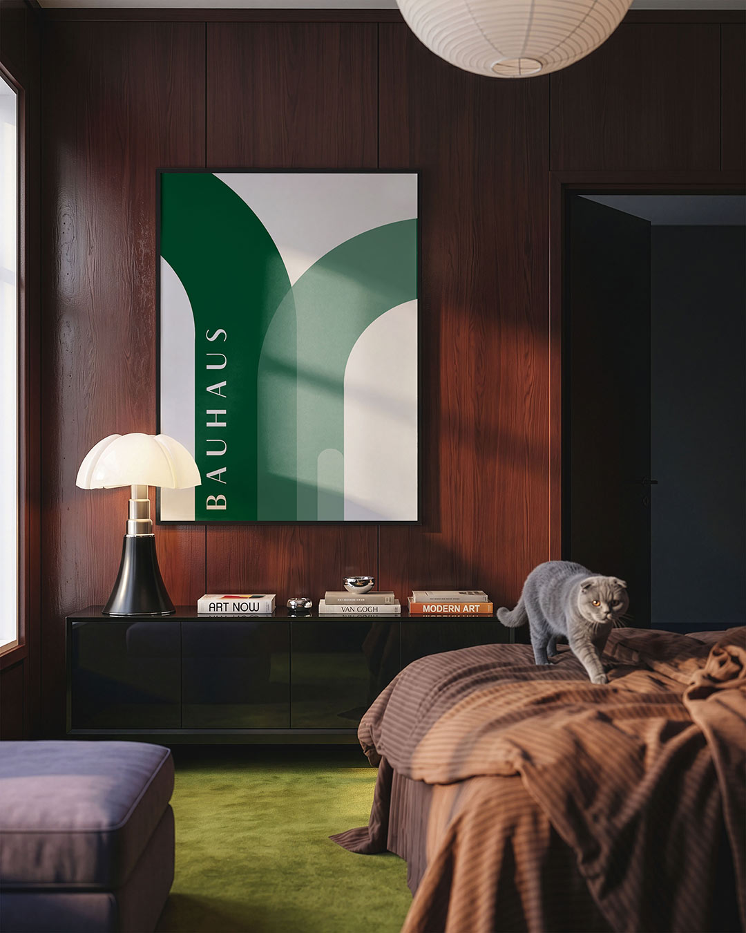 Kleurrijke boogvormen – geometrische Bauhaus poster in staand formaat