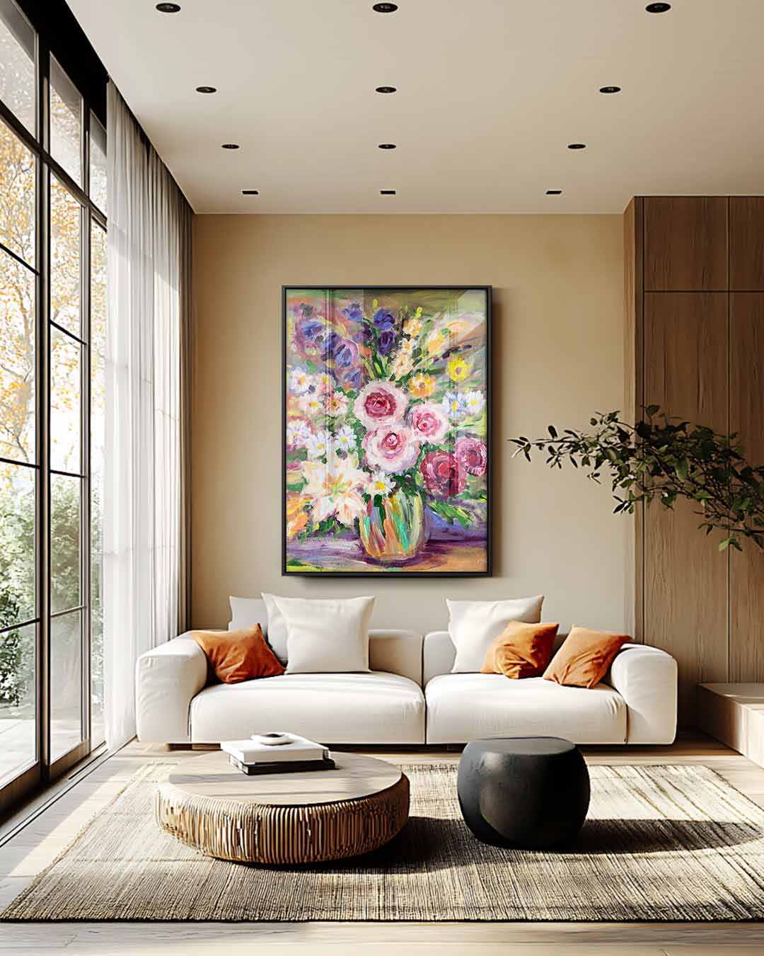 Kleurrijk Bloemenboeket – staand kunstwerk voor modern interieur