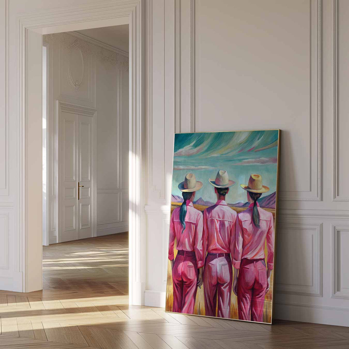 Drie Vriendinnen in het Veld – paas poster als vrolijke staande wanddecoratie