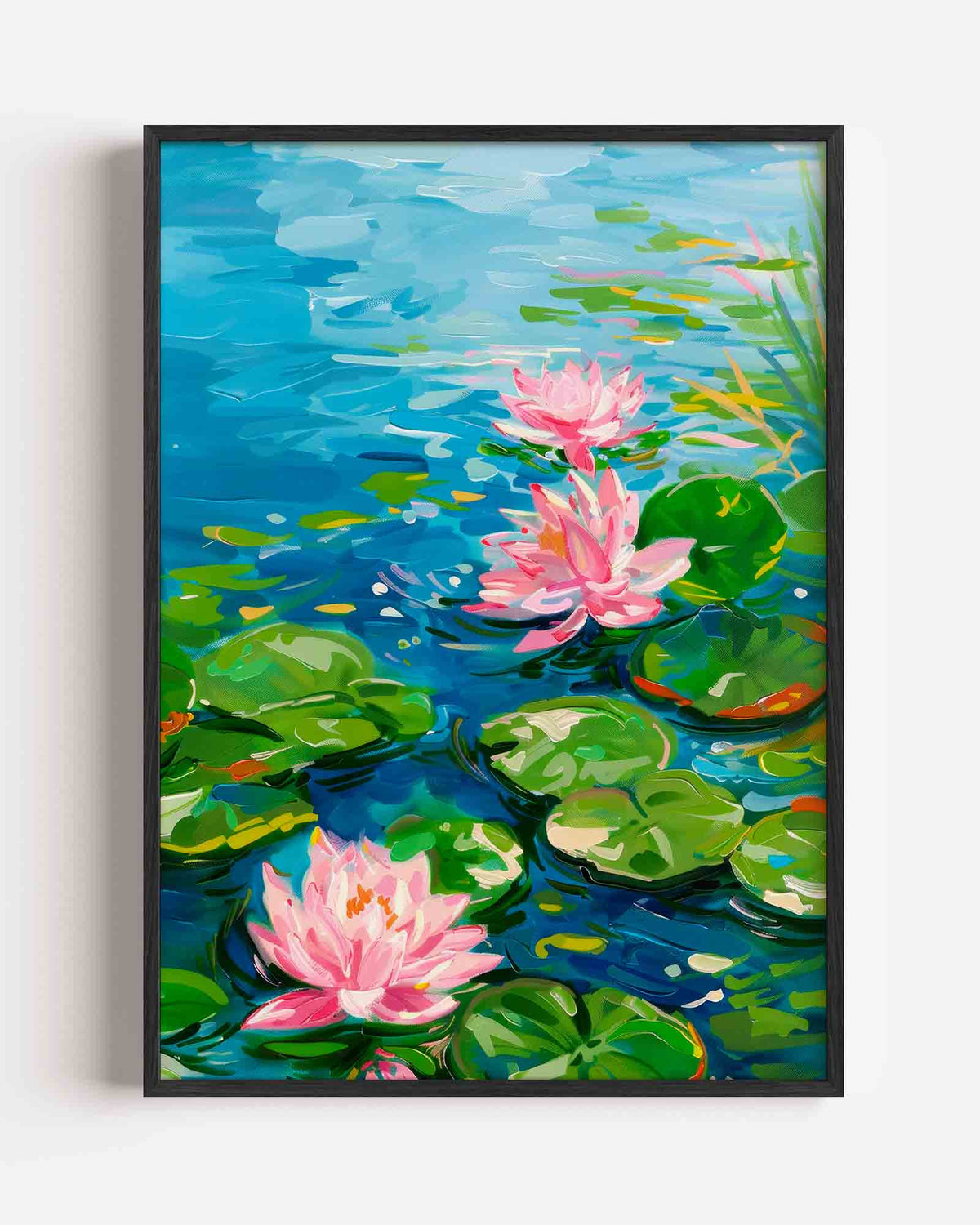 Waterlelies en bladeren – kleurrijke illustratie portret poster als wanddecoratie
