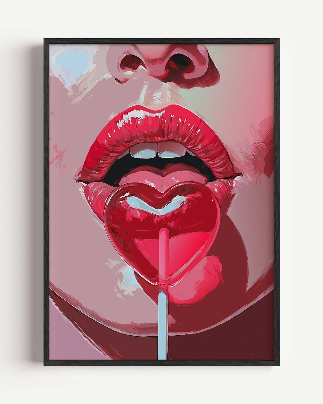 Lippen met Hartvormige Lolly – zomer portret poster als wanddecoratie