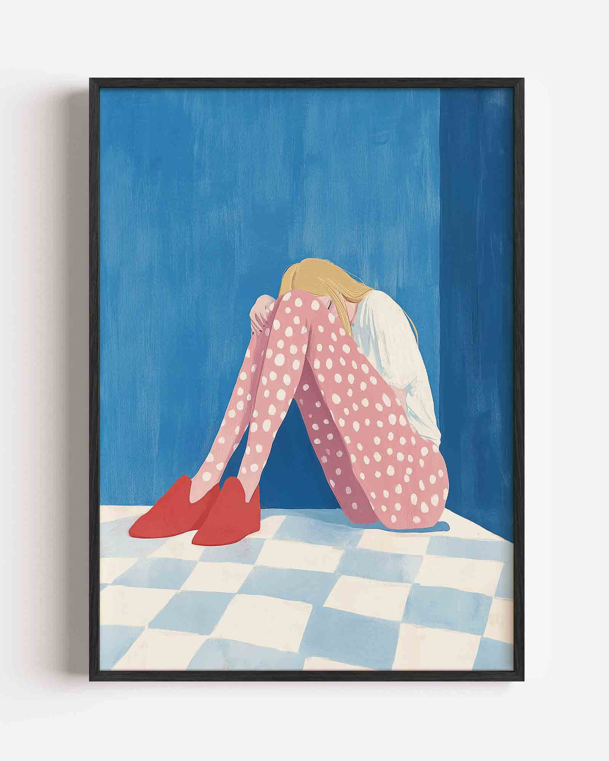 Zittende figuur met stippen – moderne portret poster als wanddecoratie