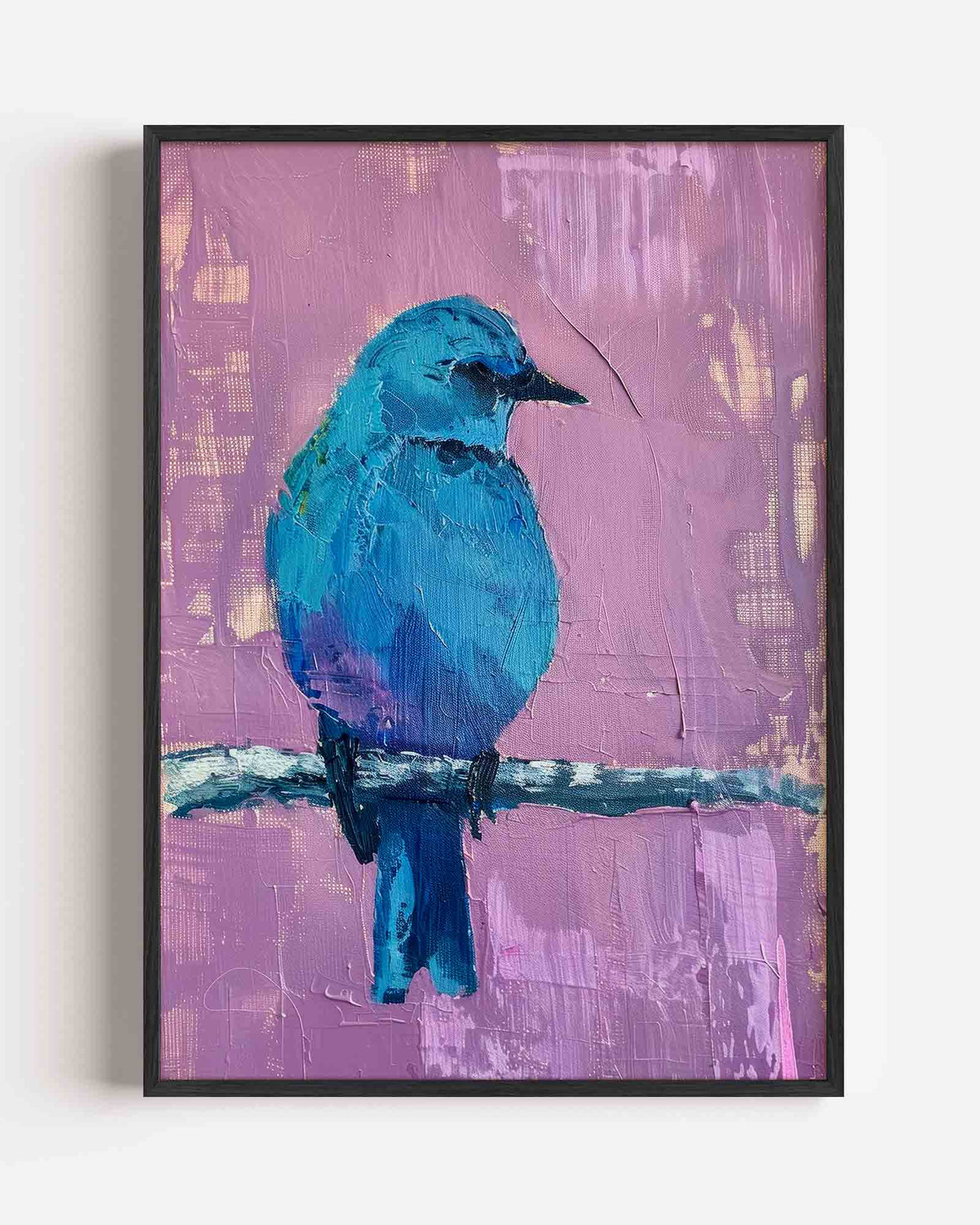 Blauwe vogel op tak – Kunst & Design poster als staande wanddecoratie
