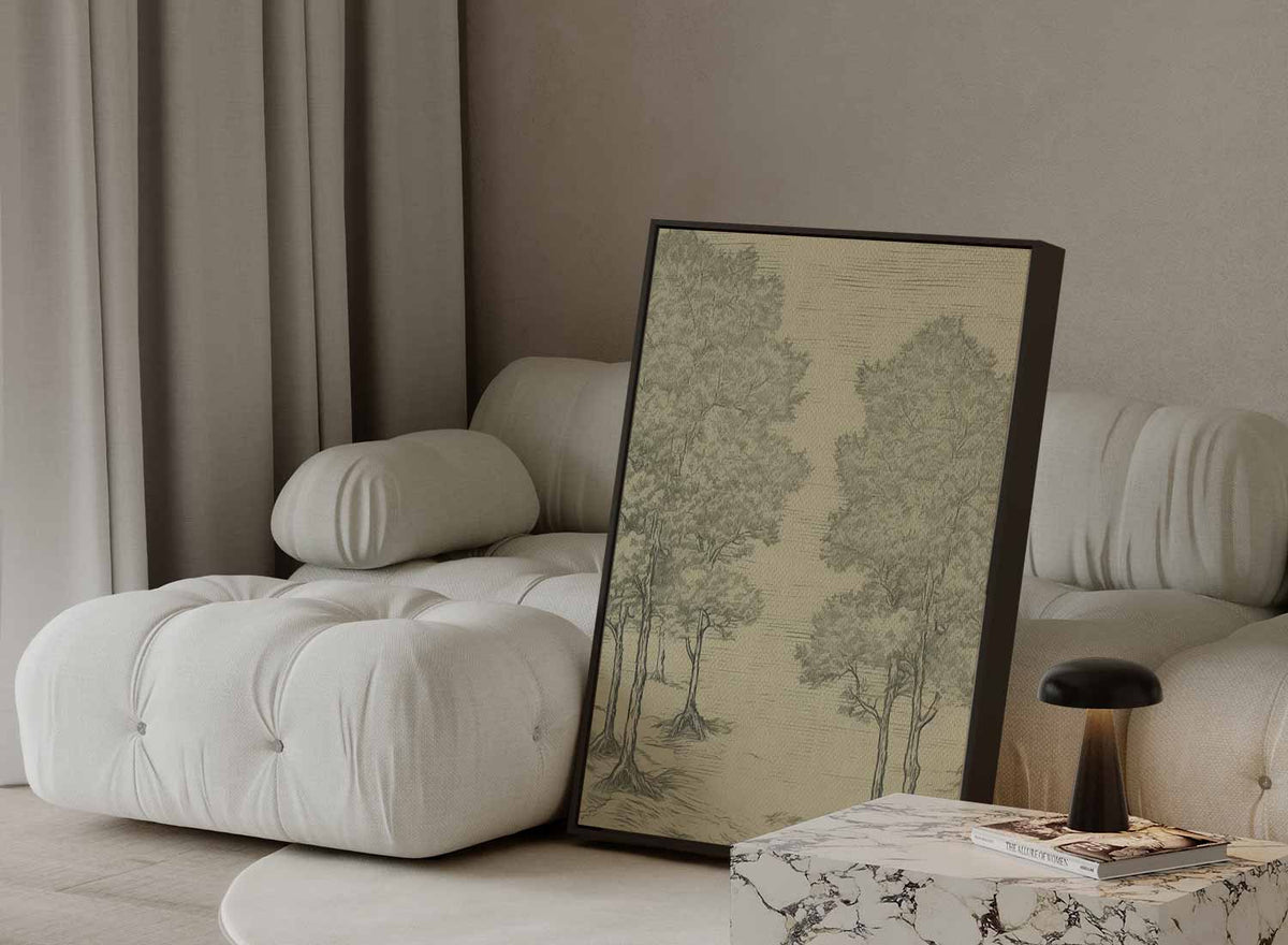 Boslandschap in Lijntekening – modern portret kunstwerk van WallArtistic