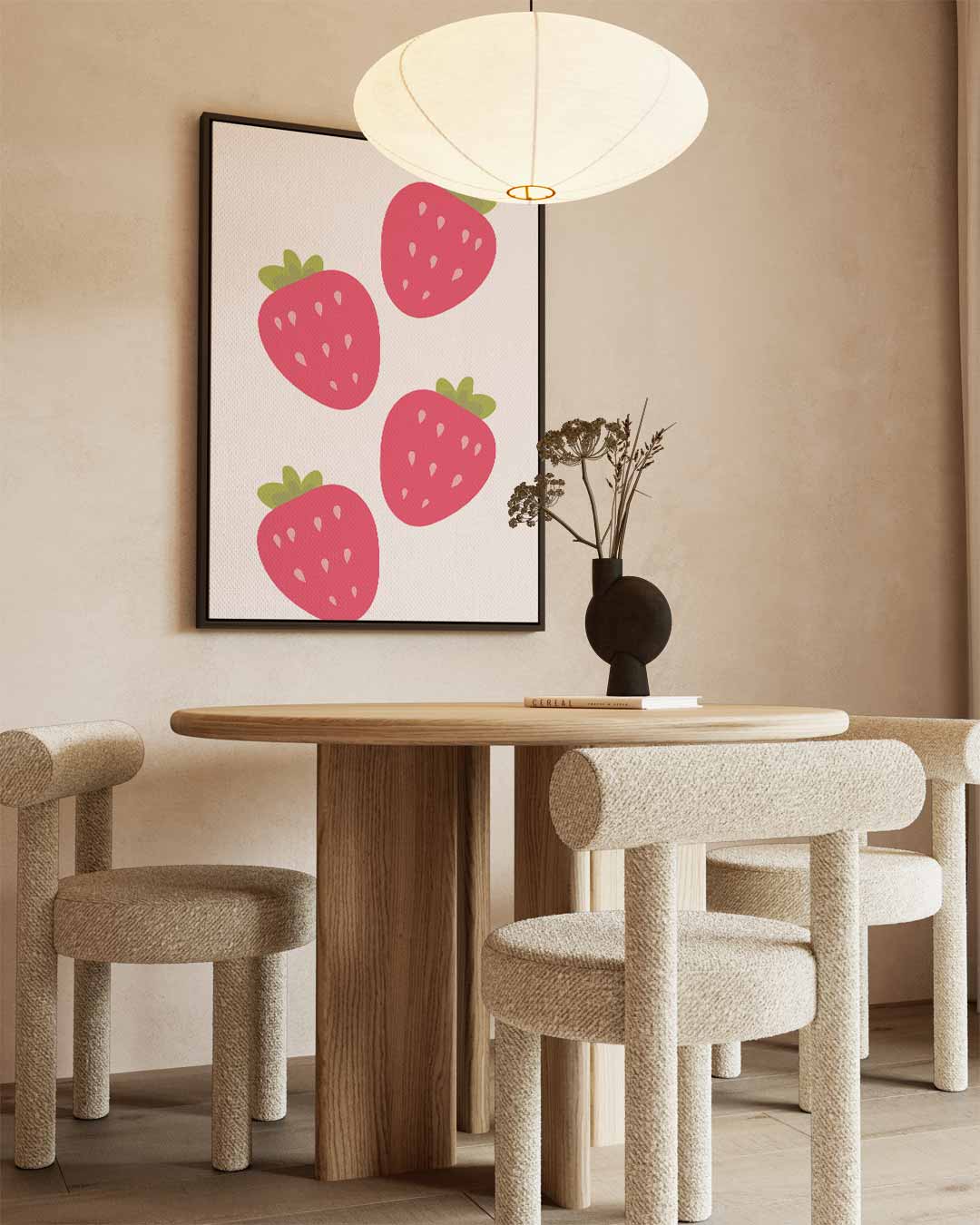 Speelse Aardbeien Illustratie – canvas wanddecoratie in portret formaat