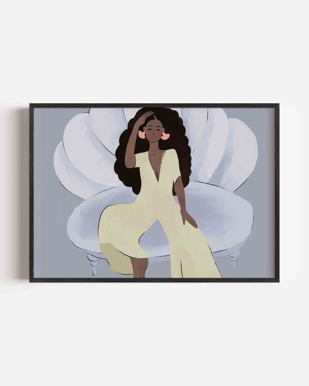 Vrouw op schelpstoel – hedendaagse illustratie poster in landscape formaat