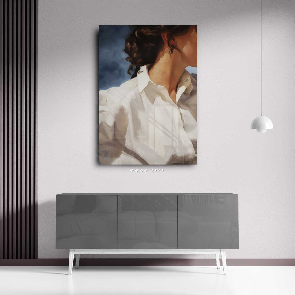 Zacht Portret met Witte Blouse – kunstwerk met zwarte baklijst