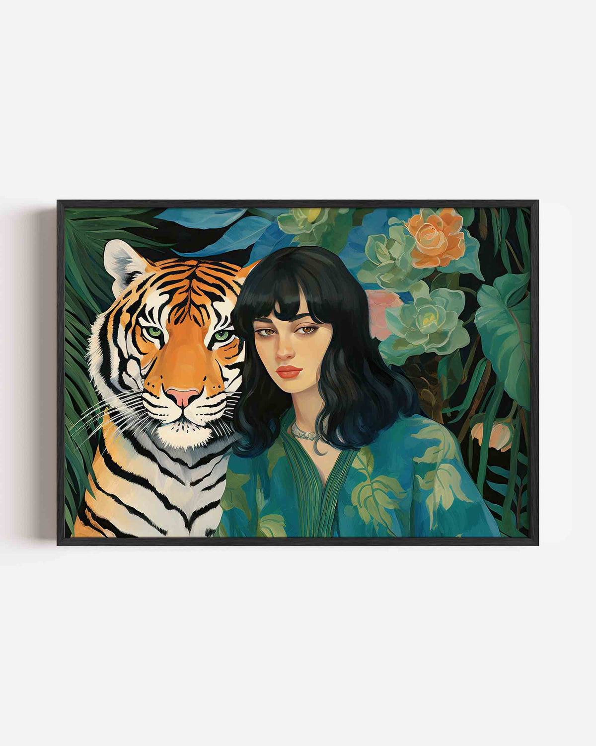 Tijger en vrouw – dieren landscape poster als wanddecoratie