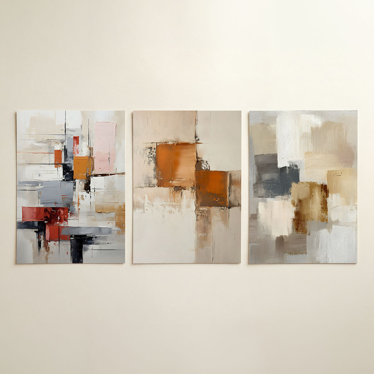 Kleurvlakken en lijnen posterset – detailweergave – deze posterset in drie delen toont een dynamisch spel van