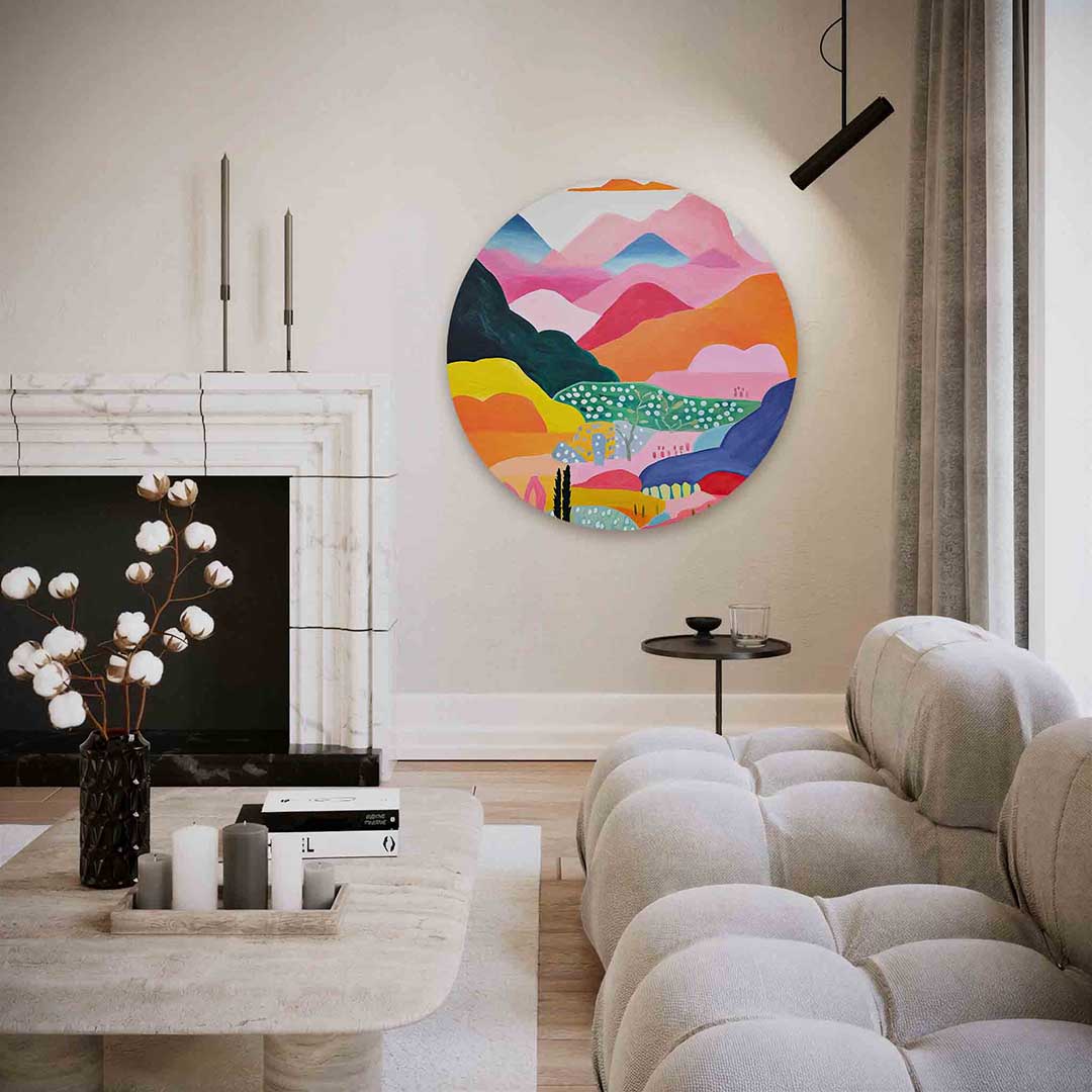 Berglandschap – abstracte textuur muurcirkel als wanddecoratie