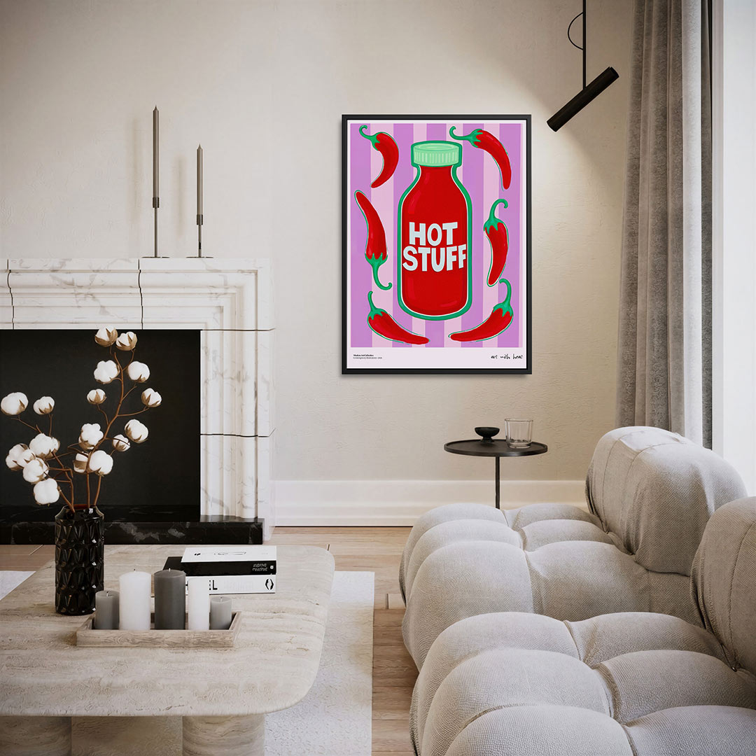 Spicy fles illustratie – moderne staande wandkunst