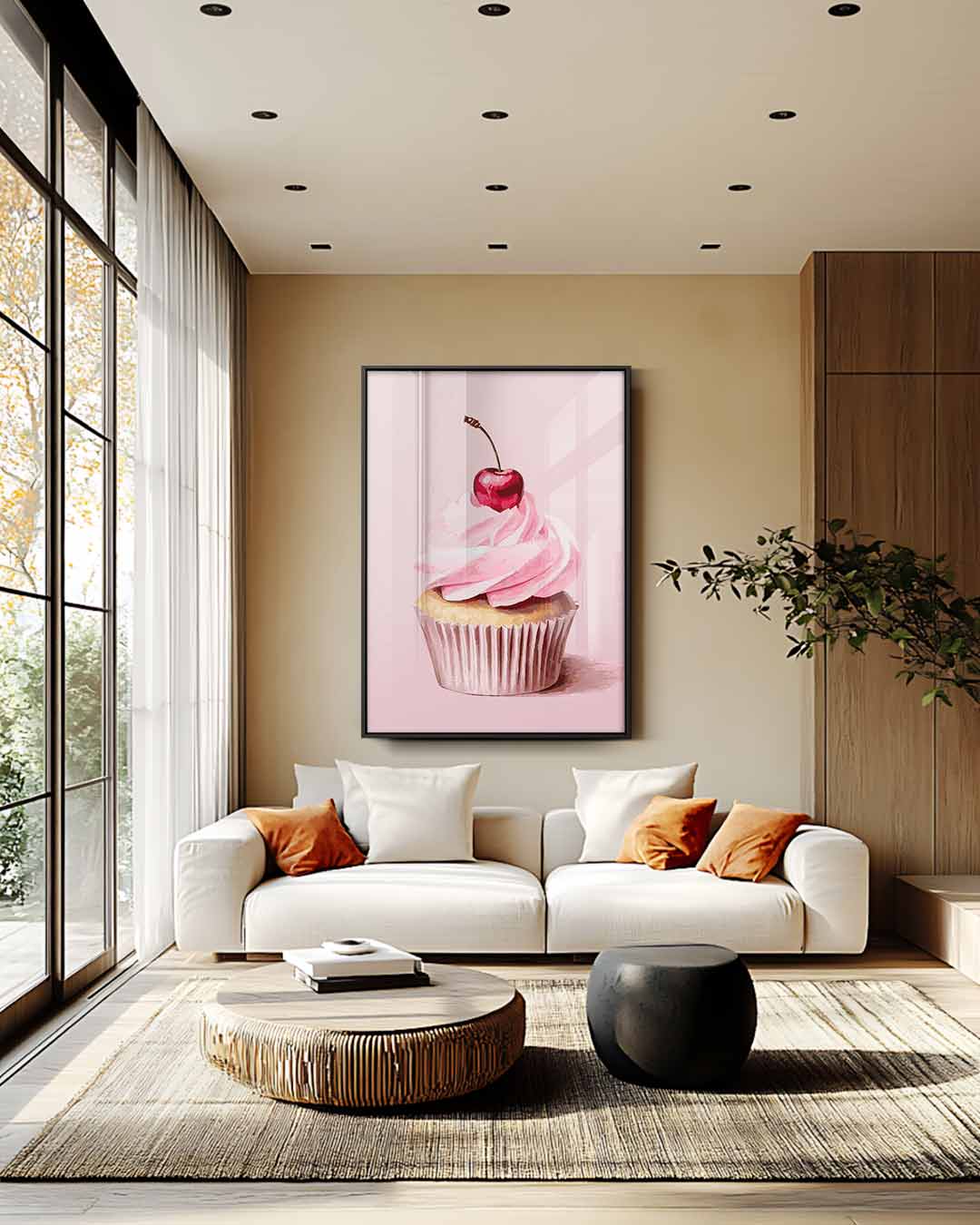 Cupcake Delight met Kers – staande wandkunst voor woonkamer of interieur
