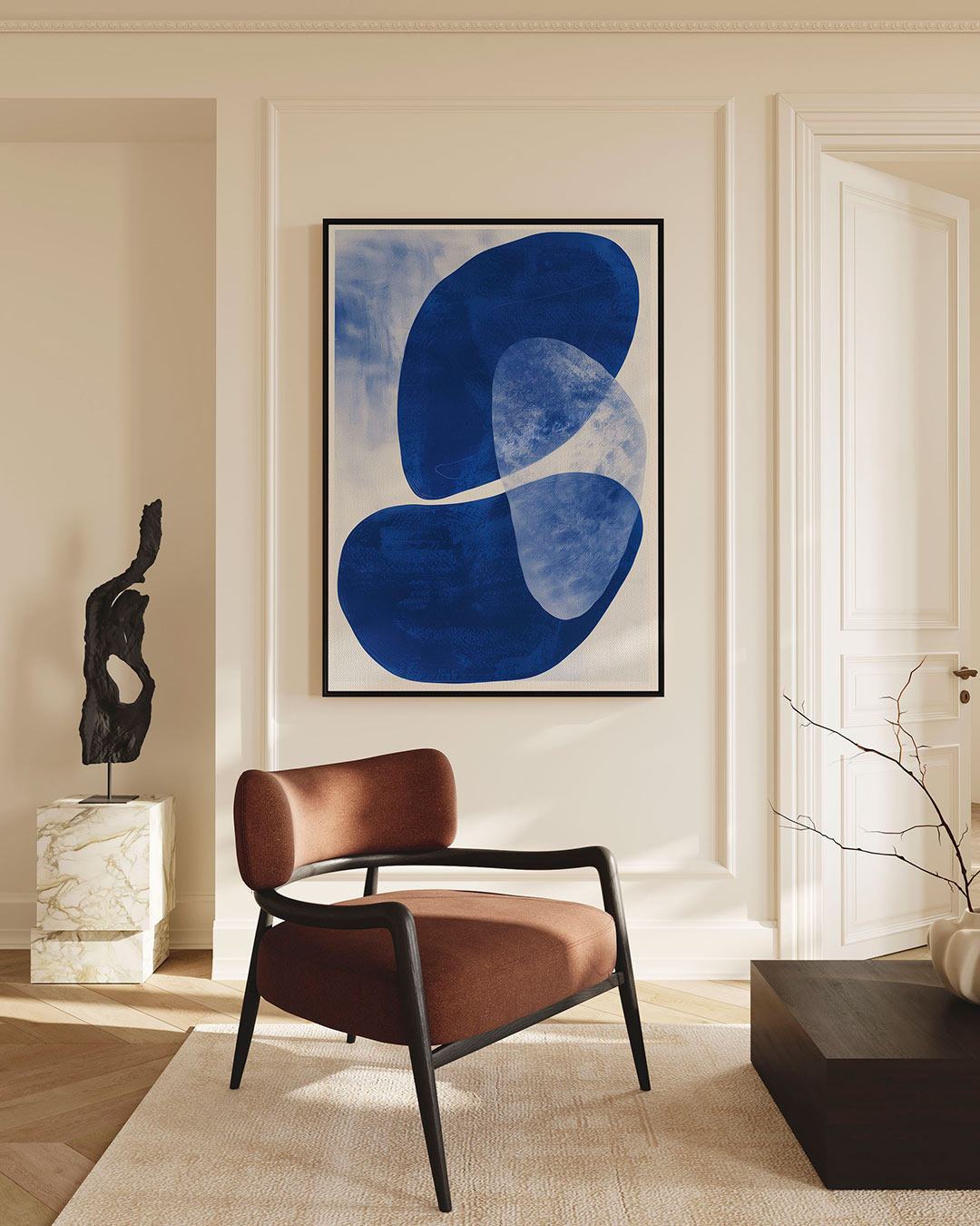 Organische vormen compositie – Blauwe – staande wanddecoratie