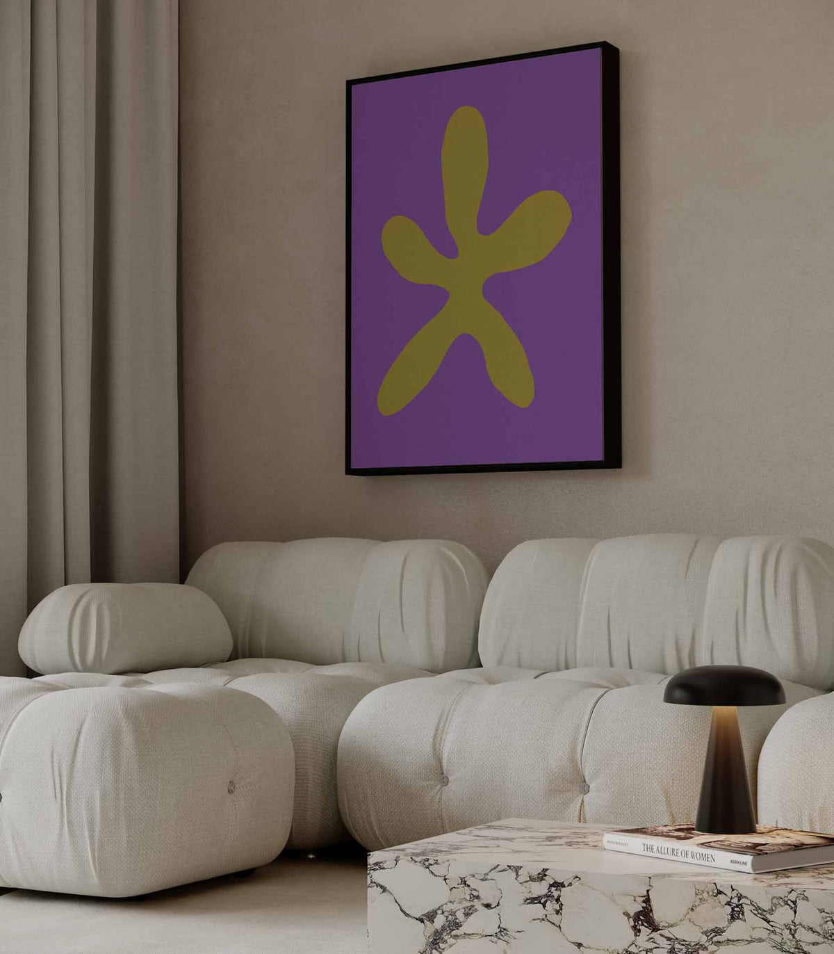 Vrolijke Gele Ster op Paars – staande wandkunst voor woonkamer of interieur