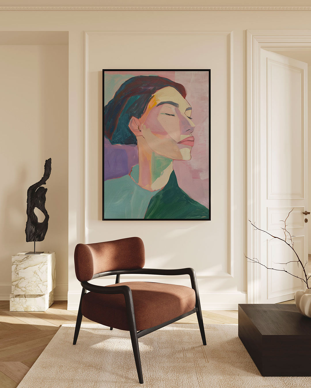 Dromerige portretkleuren – staande wanddecoratie