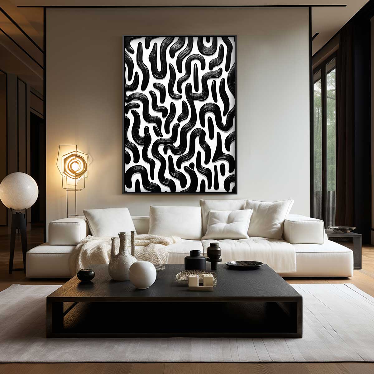 Dynamische Zwarte Stroom – modern portret kunstwerk van WallArtistic