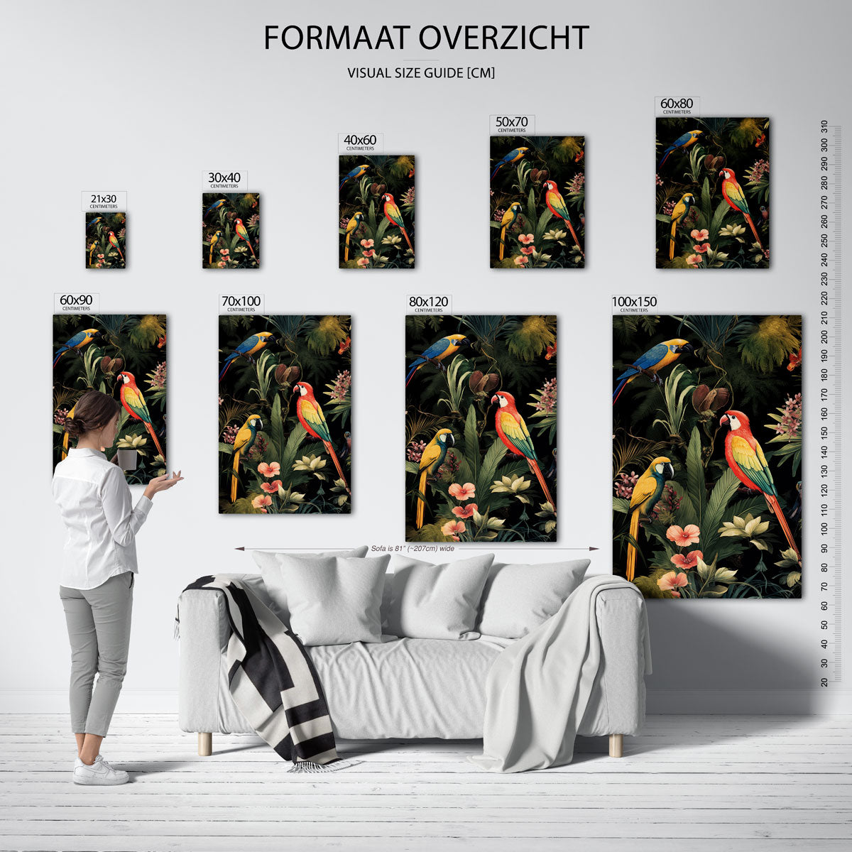 Papegaaien en planten – staande muurposter met jungle thema