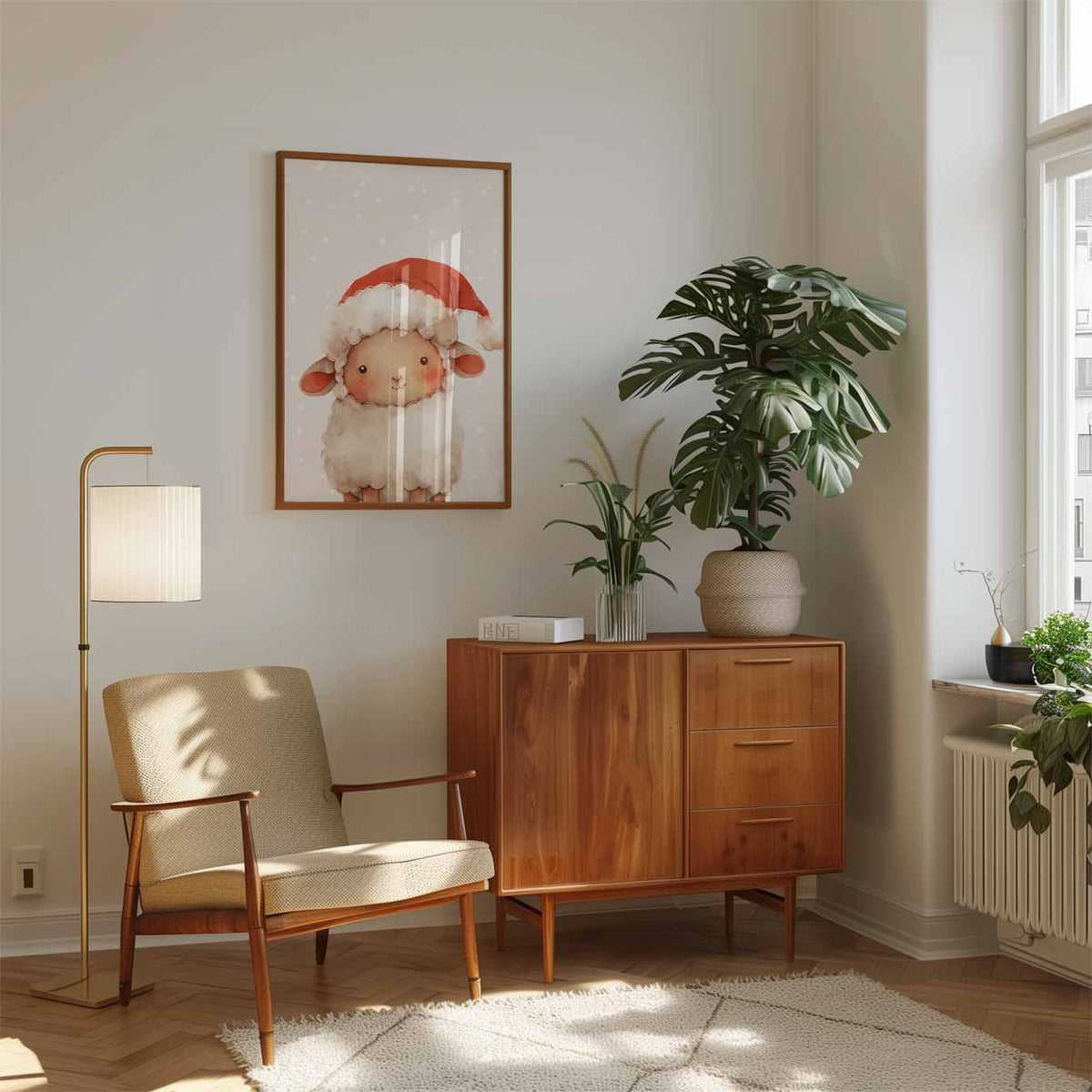 Schattige Kerst Schaap – speelse wandkunst als portret kinderposter