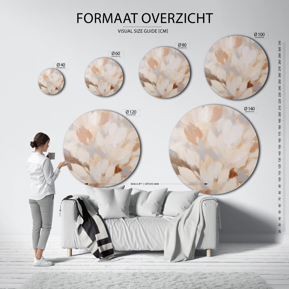 Bladvormige compositie – abstracte wandkunst als muurcirkel van WallArtistic