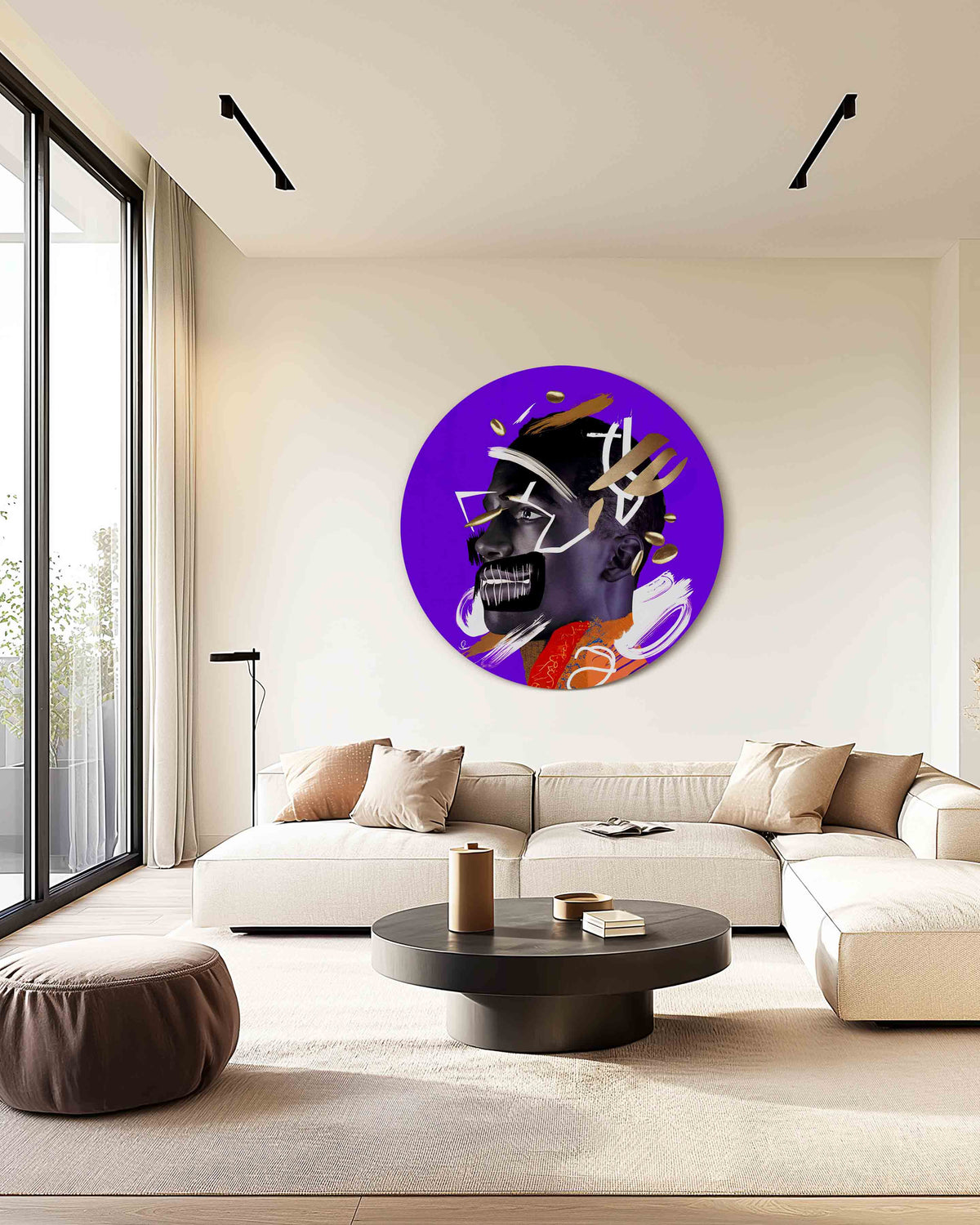 Portret met abstracte vormen – safari muurcirkel als ronde wanddecoratie