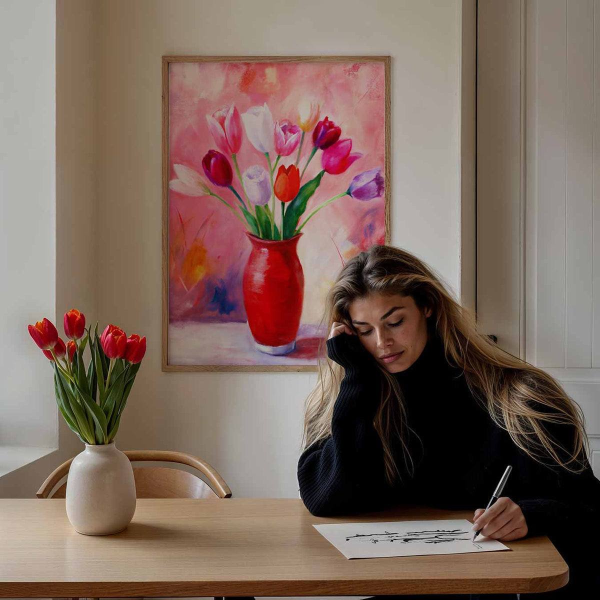 Vrolijke Tulpen – bloemen poster als moderne staande wanddecoratie