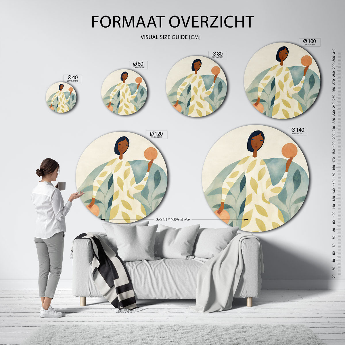 Vrouw met bladeren – ronde muurdecoratie met vrouwelijk portret