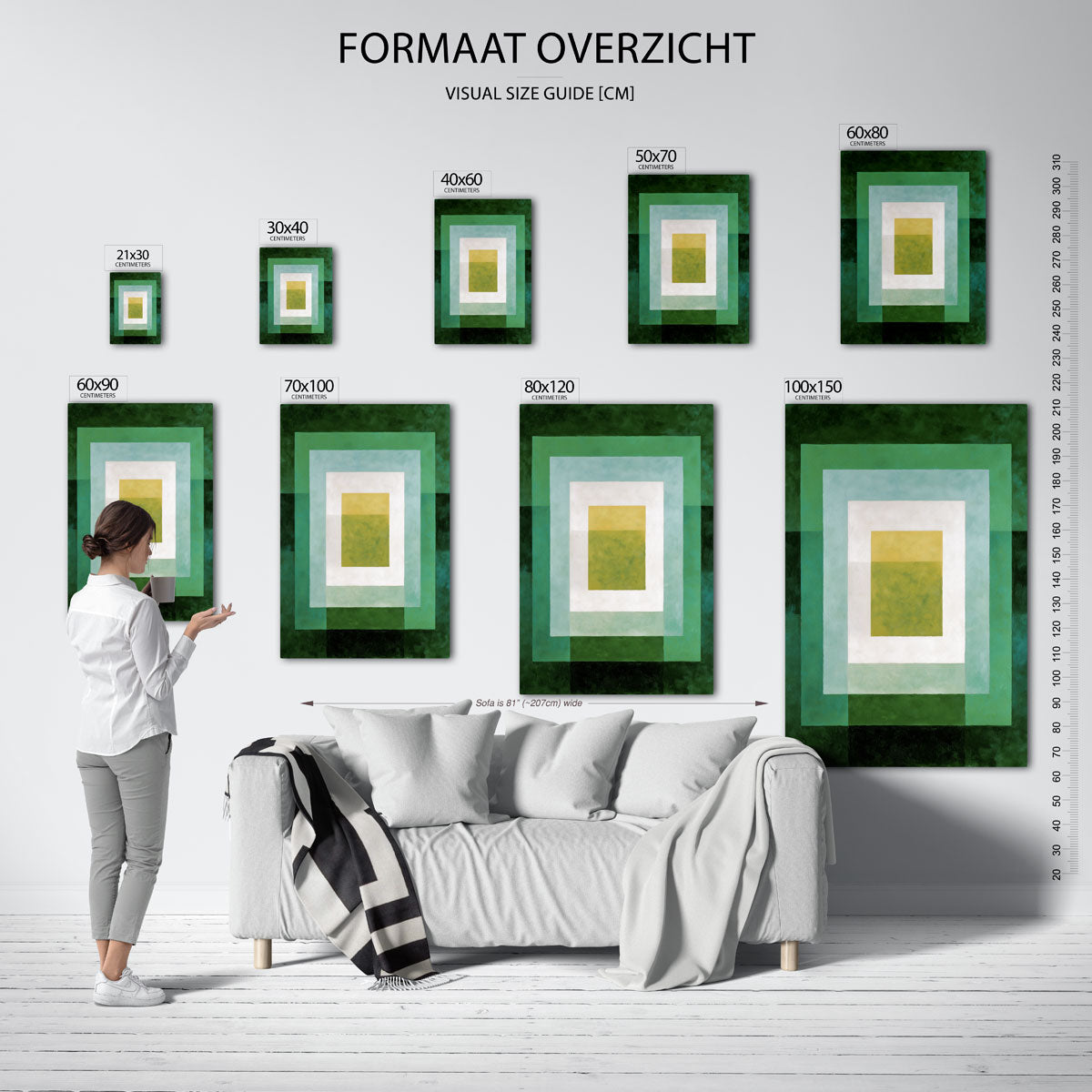 Vierkante lagen – staande muurposter met botanisch thema