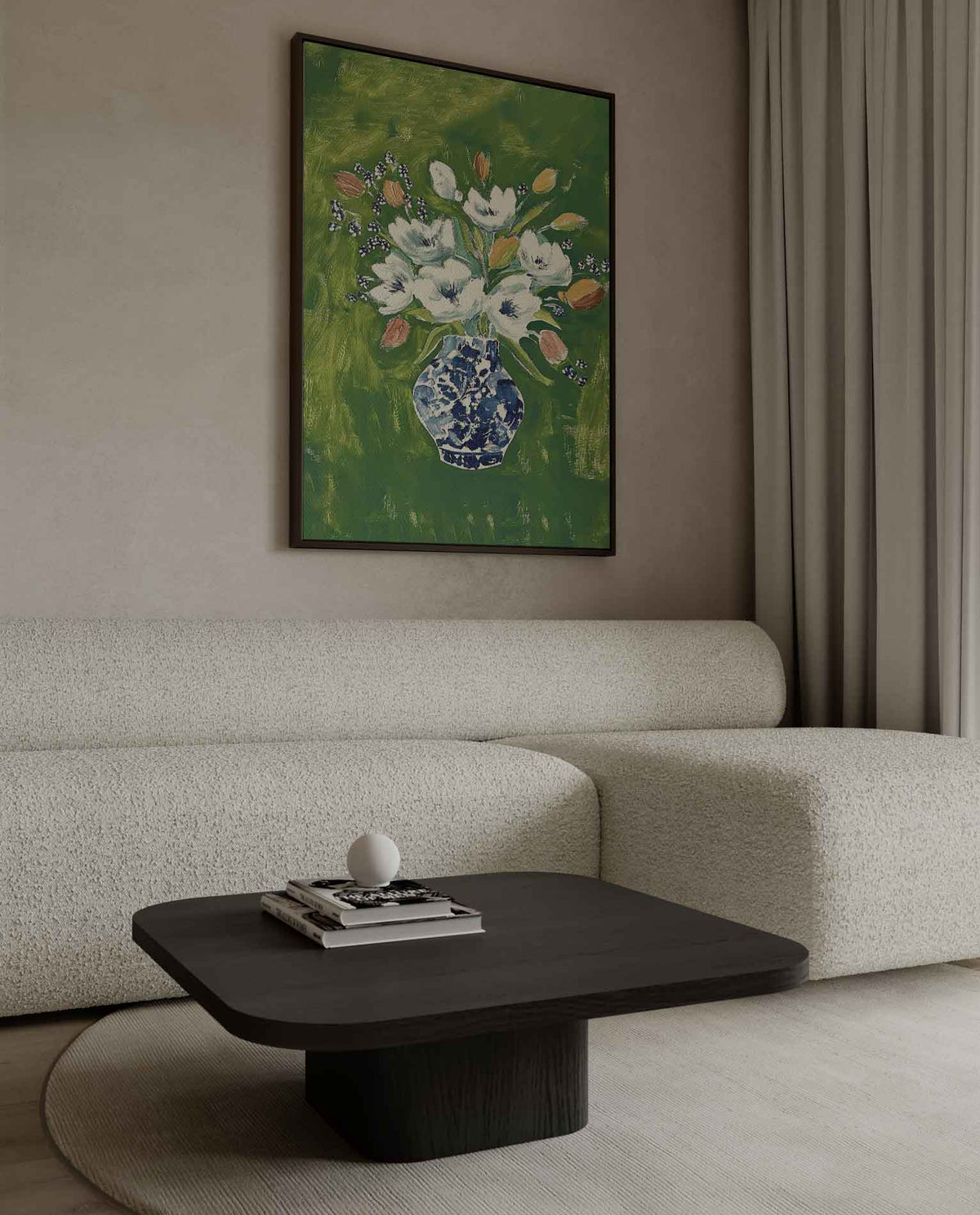 Bloemenpracht in Blauwe Vaas – kunstwerk met zwarte baklijst