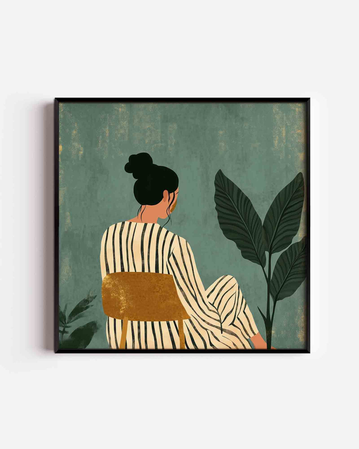 Vrouw met plant – moderne vierkante poster als wanddecoratie